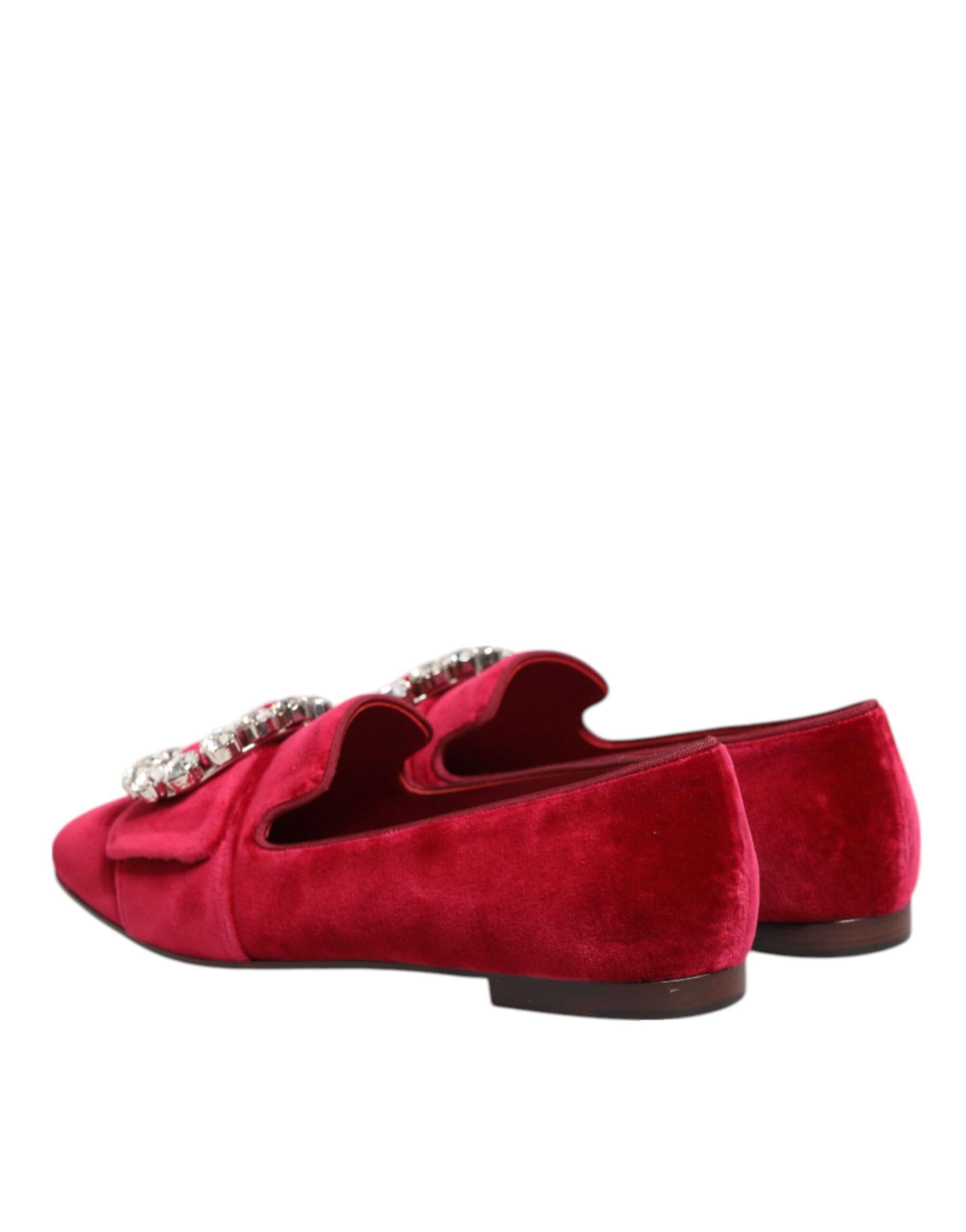 Red Velvet Crystal Buckle Loafers Flats Shoes - ventzia