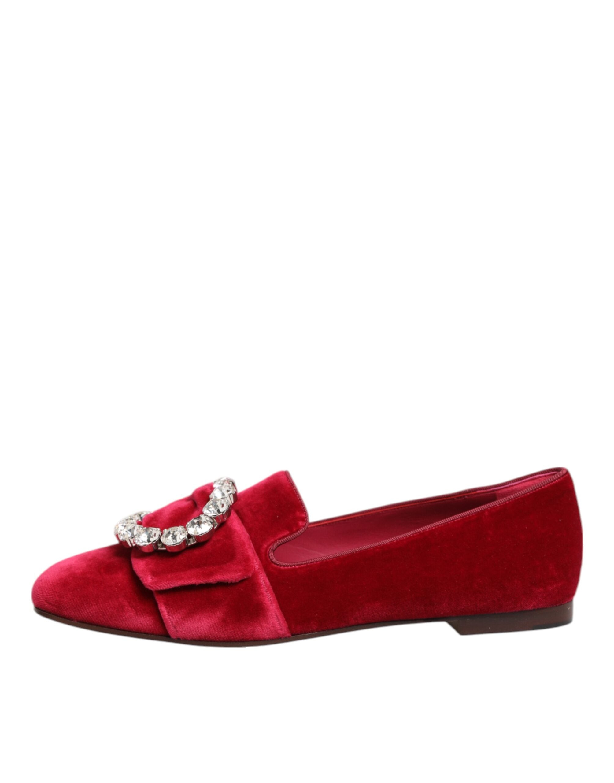 Red Velvet Crystal Buckle Loafers Flats Shoes - ventzia