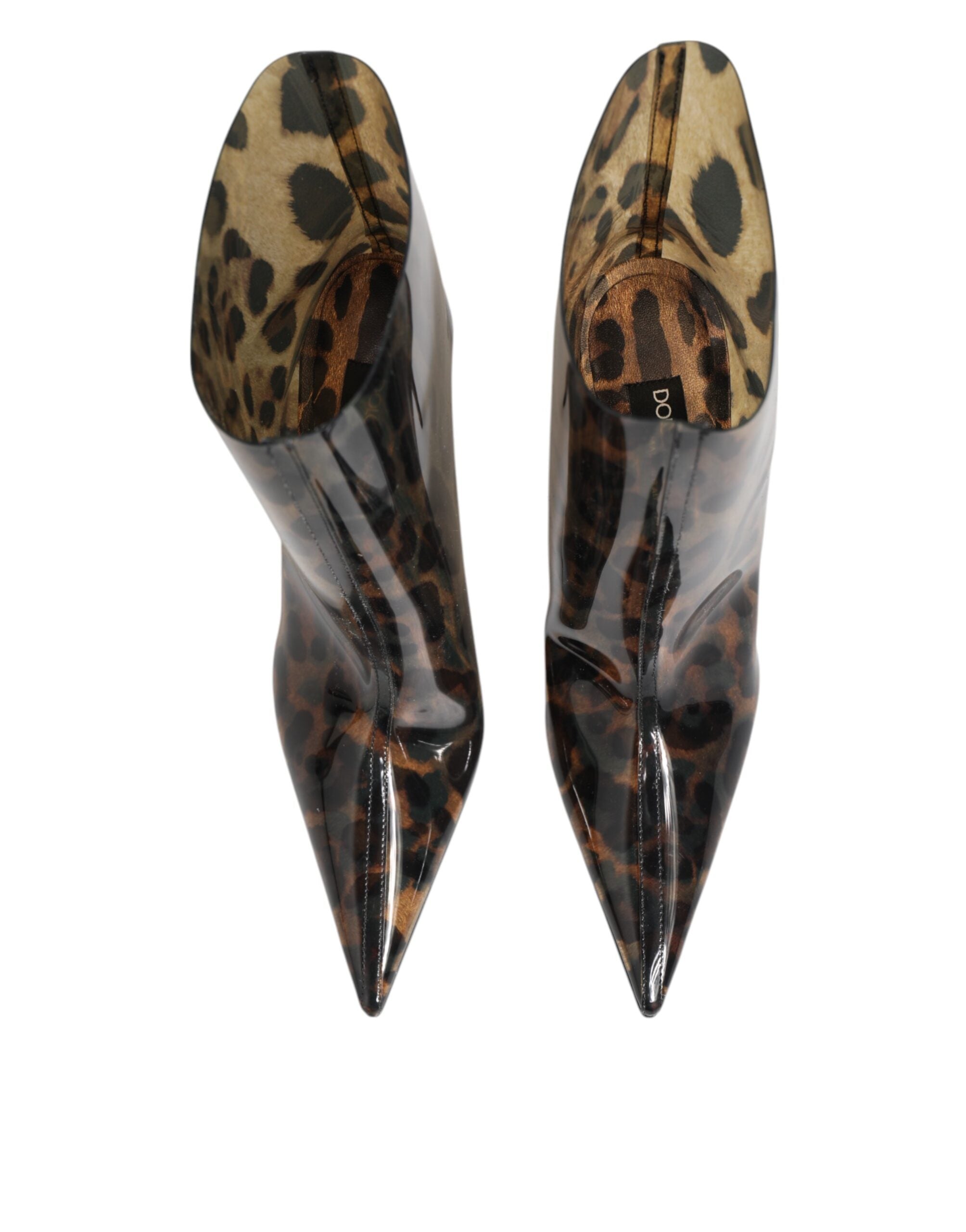 Leopard Print PVC Pointed Toe Boots Shoes - ventzia