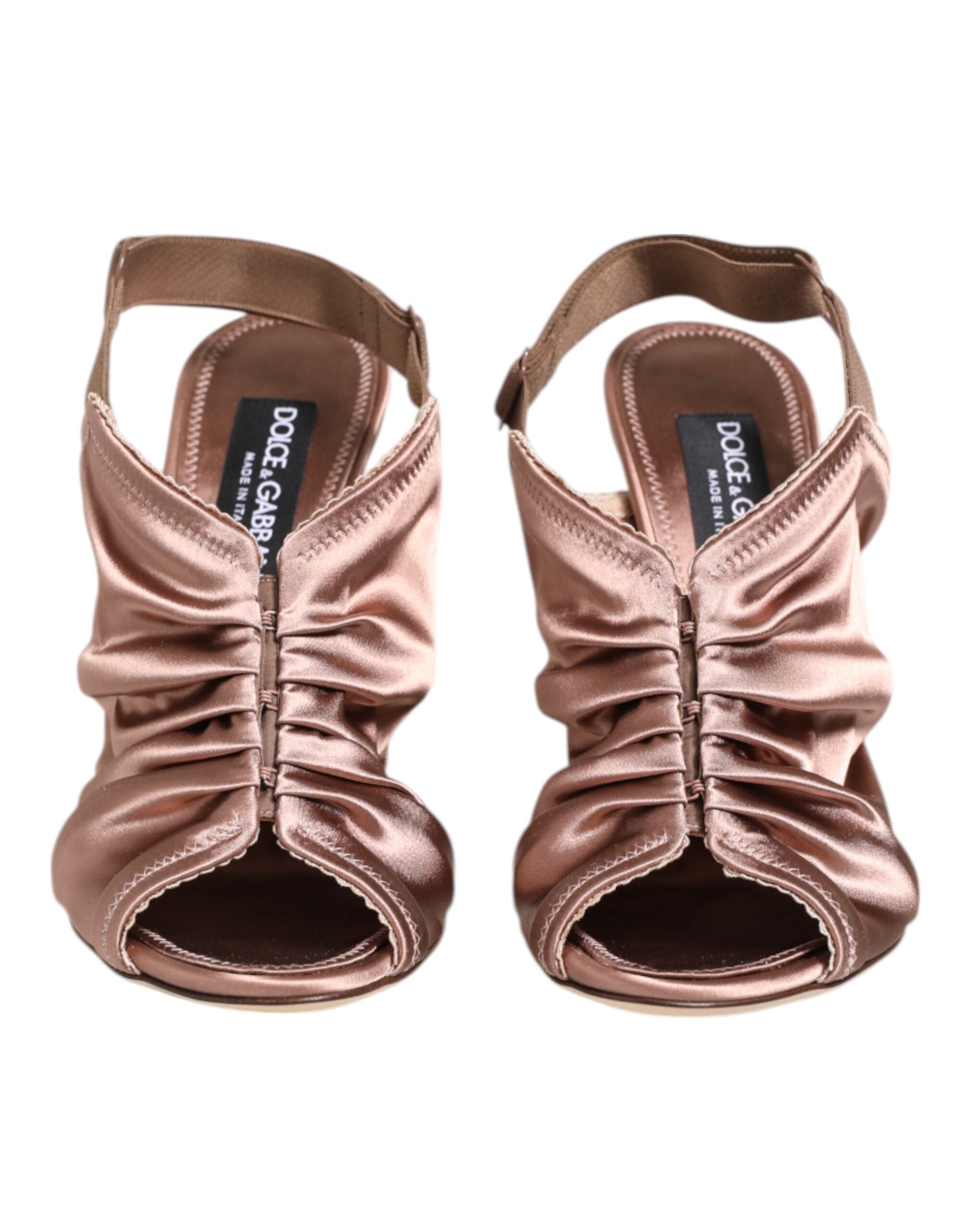 Bronze Satin Ruched Slingback Sandals Shoes - ventzia