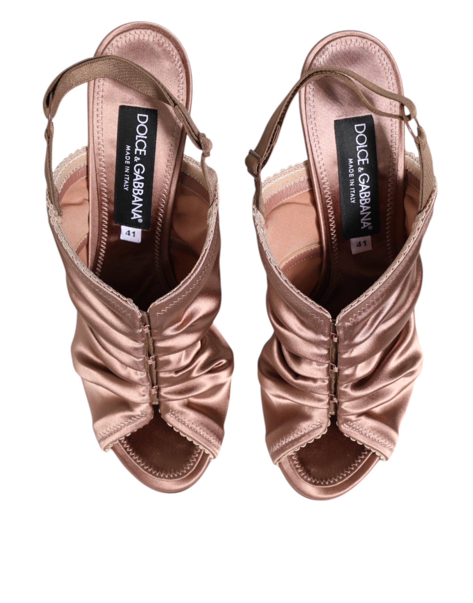 Bronze Satin Ruched Slingback Sandals Shoes - ventzia