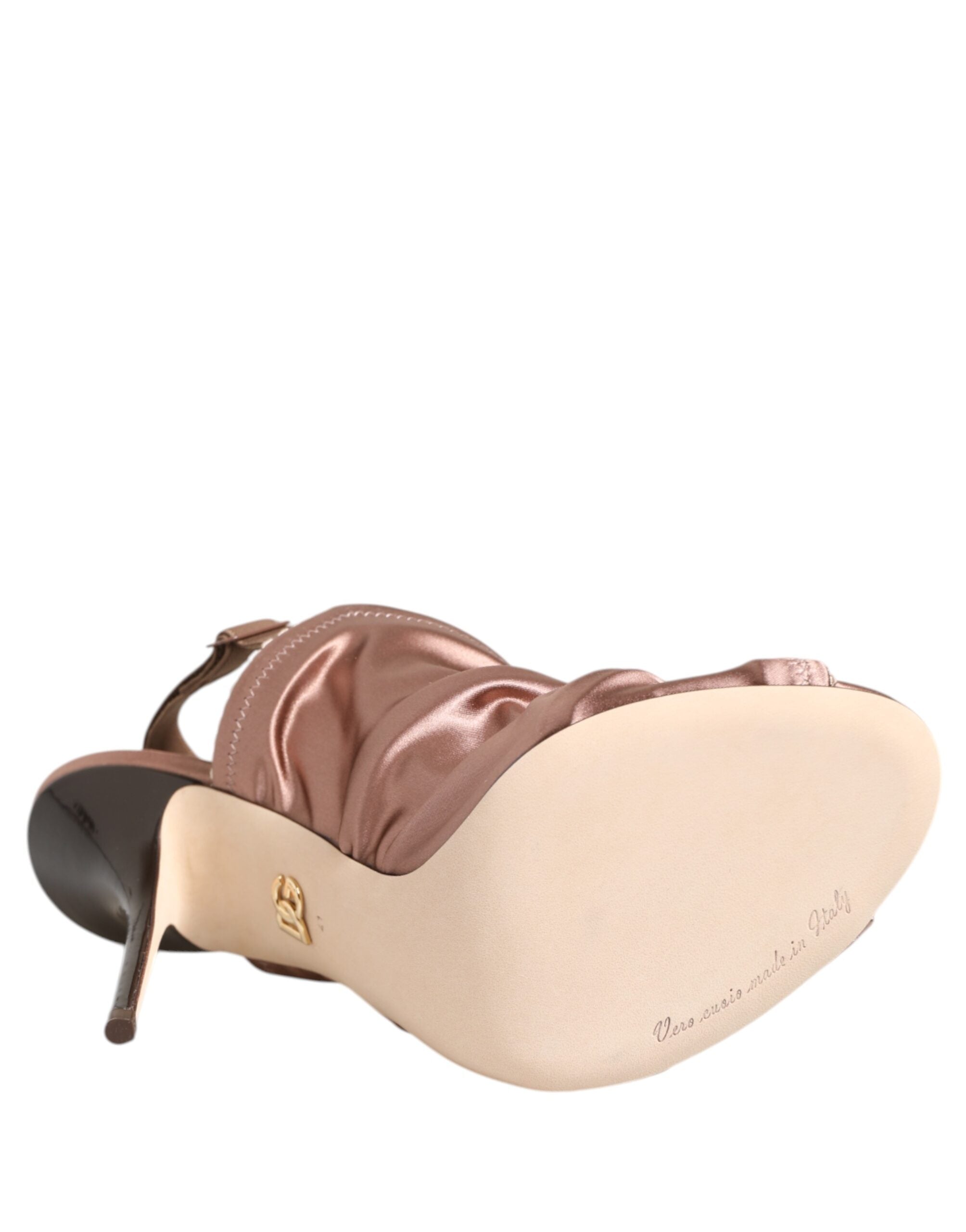 Bronze Satin Ruched Slingback Sandals Shoes - ventzia
