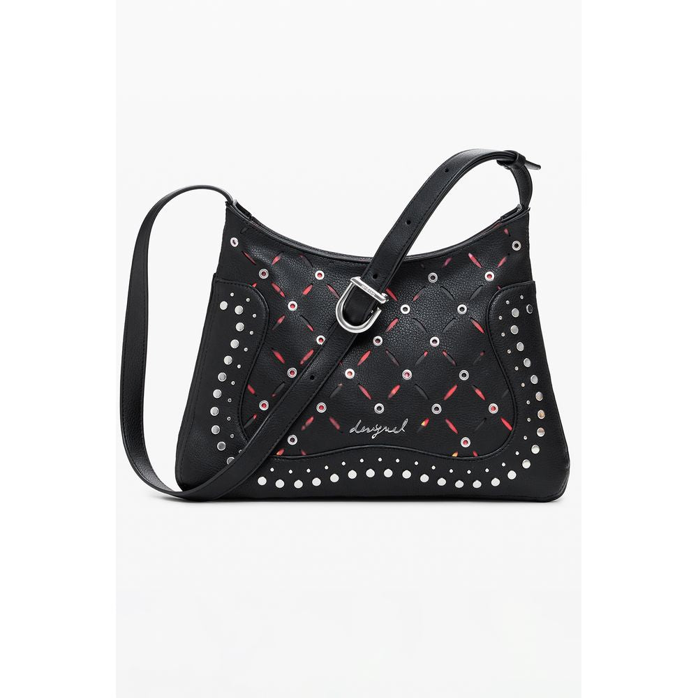 Black Polyurethane Women's Shoulder Bag - ventzia