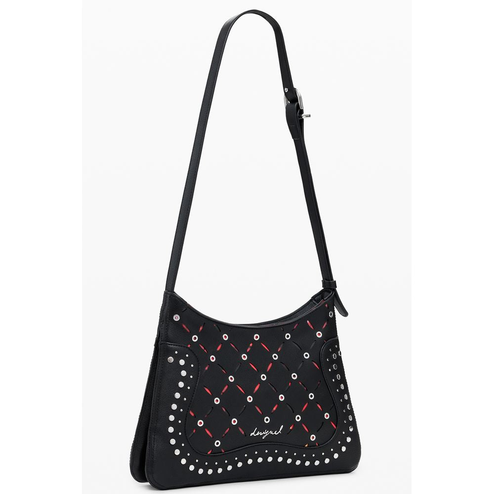 Black Polyurethane Women's Shoulder Bag - ventzia