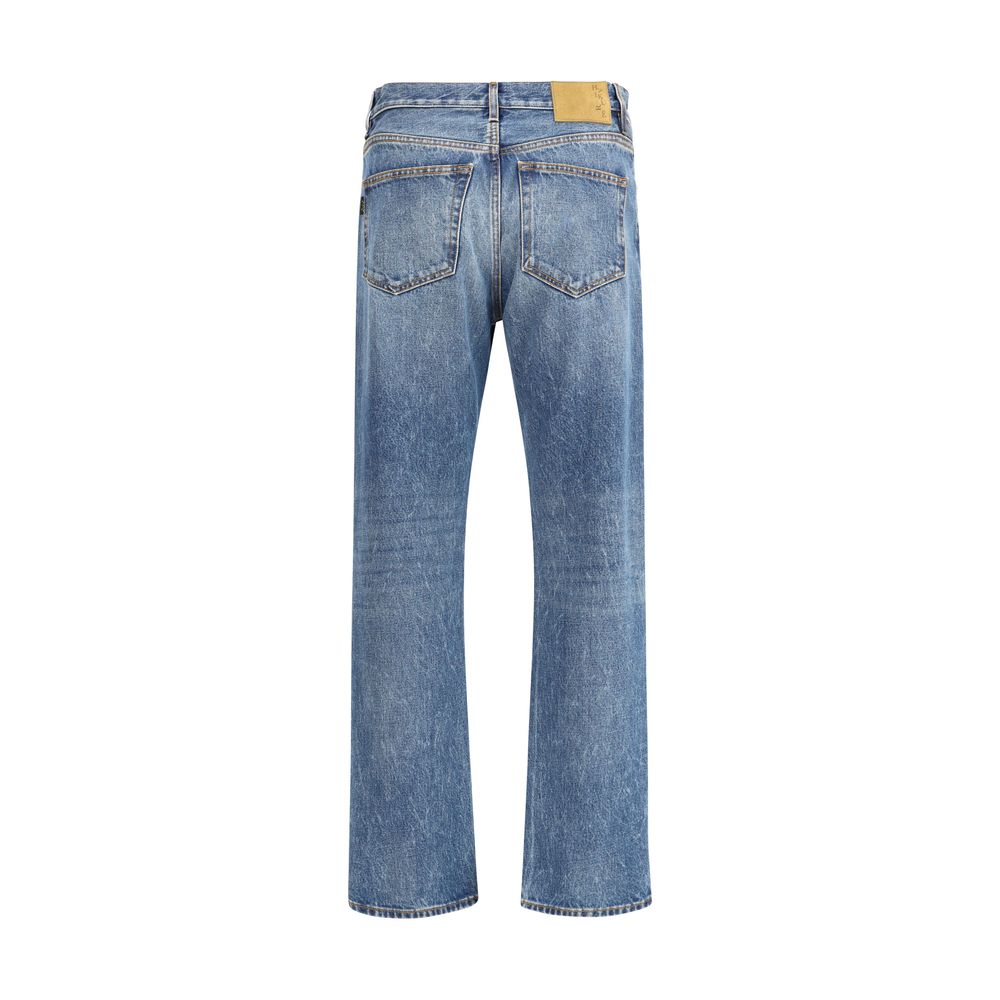 Blue Cotton Straight-Leg Jeans - ventzia