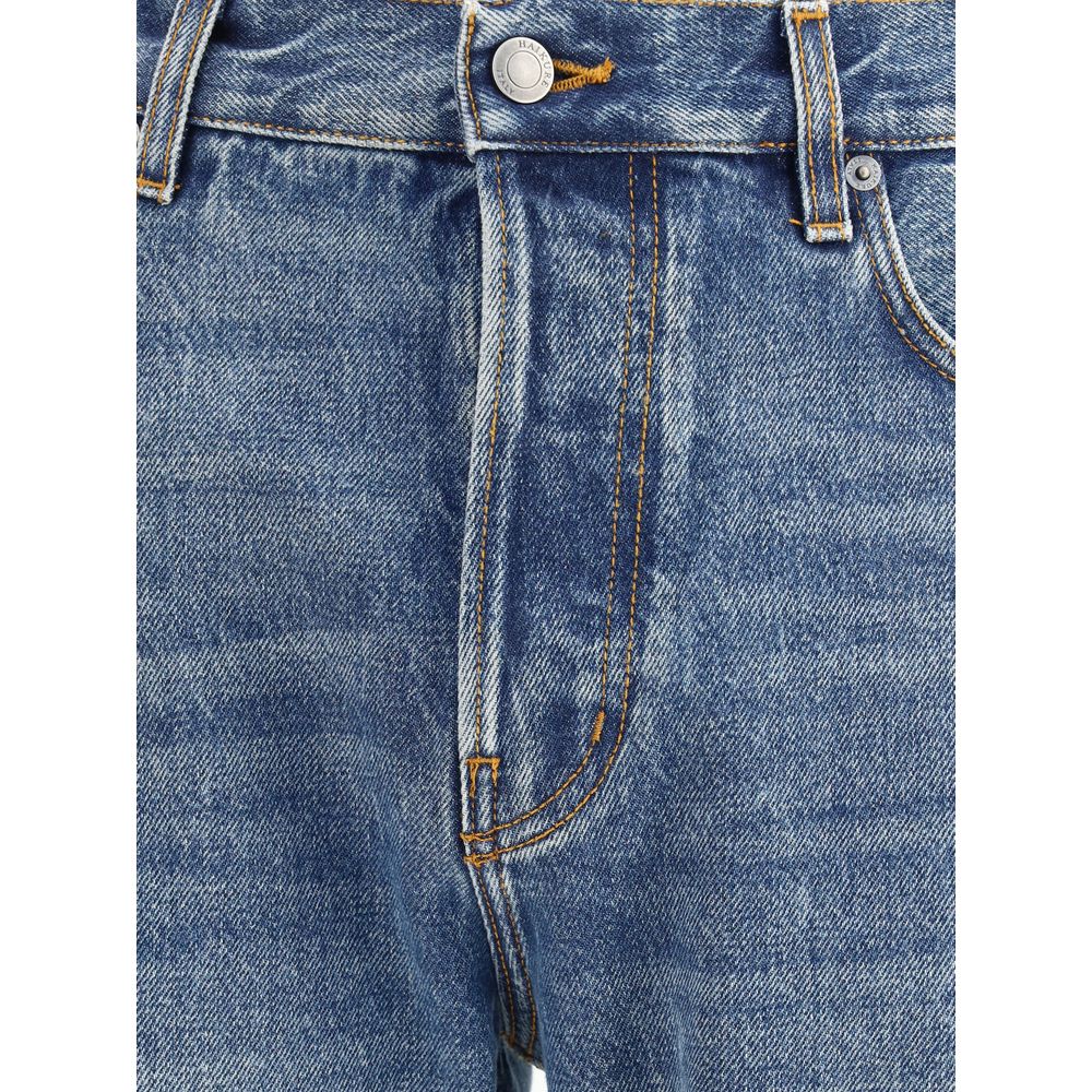 Blue Cotton Straight-Leg Jeans - ventzia
