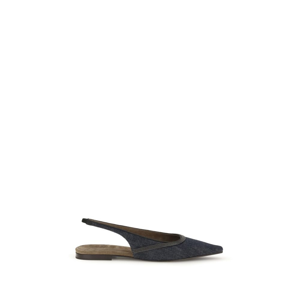 Blue Cotton Ballet Flats - ventzia