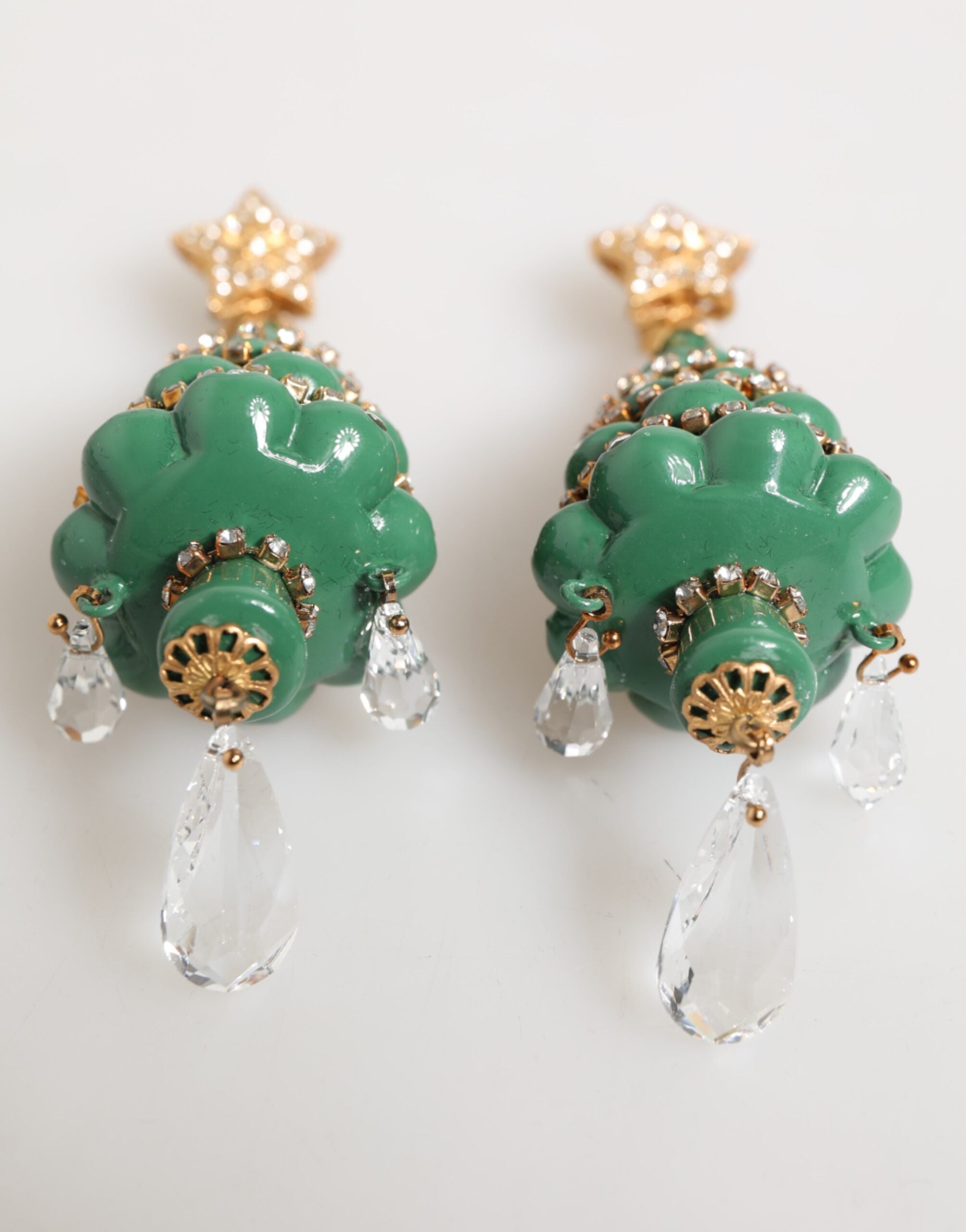 Gold Brass Multicolour Christmas Tree Earrings - ventzia