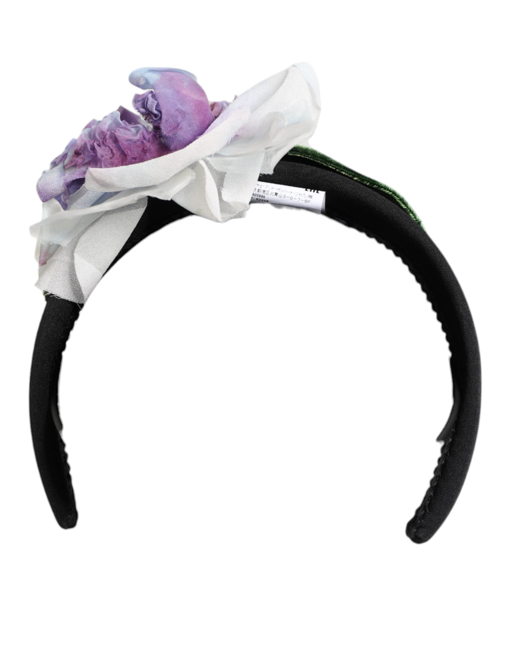 Black Green Silk Purple White Floral Appliqué Accessory Headband - ventzia