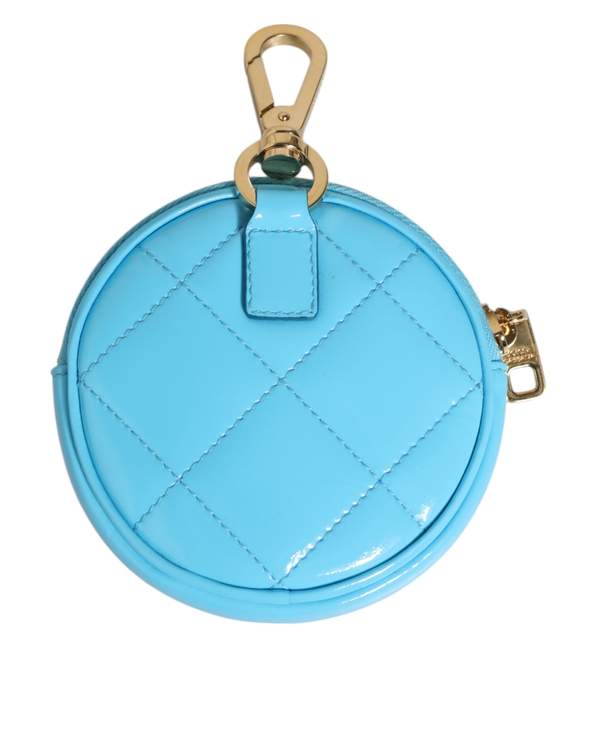 Azure Blue Leather Round Coin Purse Keychain Crystal Logo Wallet - ventzia