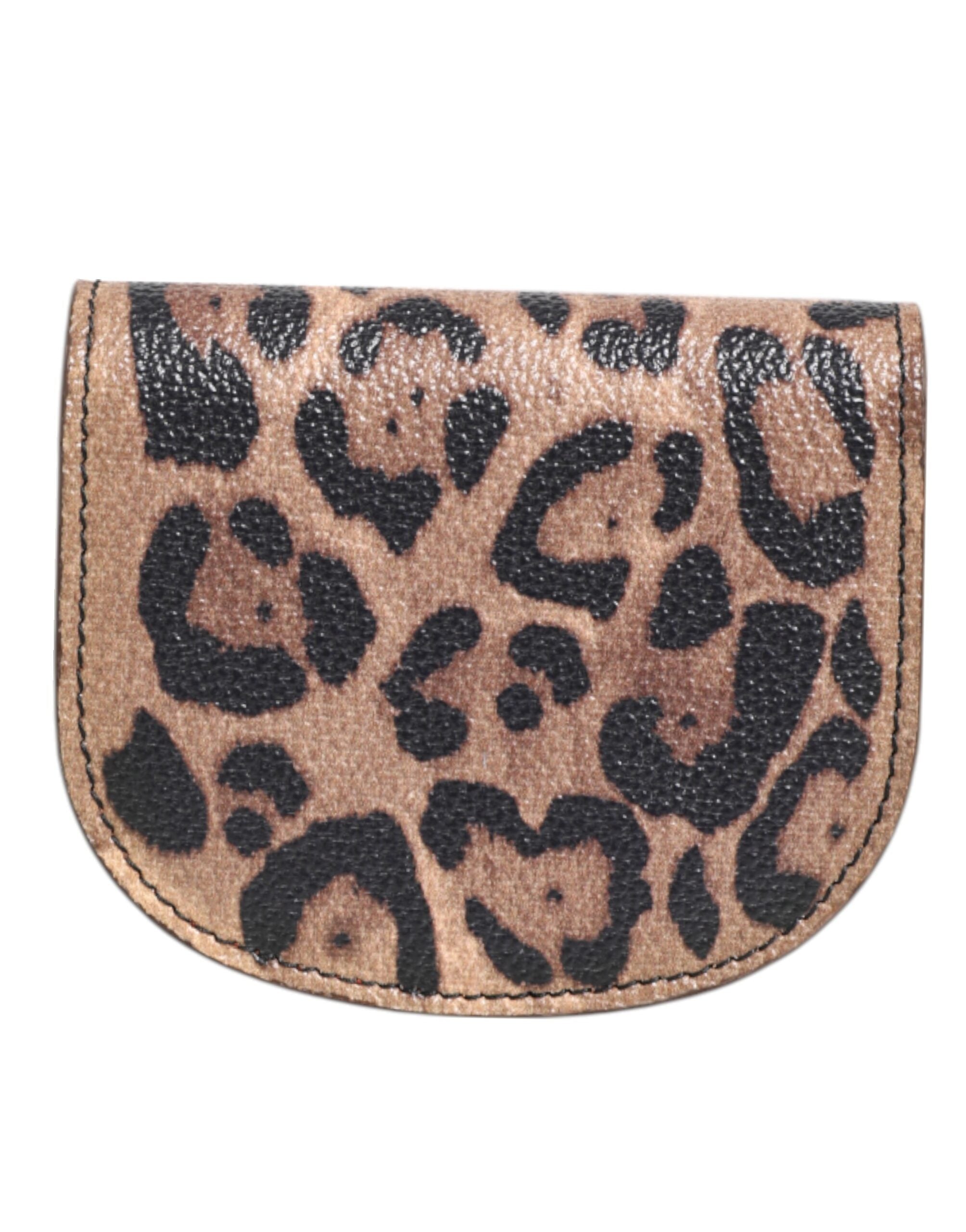 Brown Black Calf Leather Leopard Print Logo Plaque Wallet - ventzia