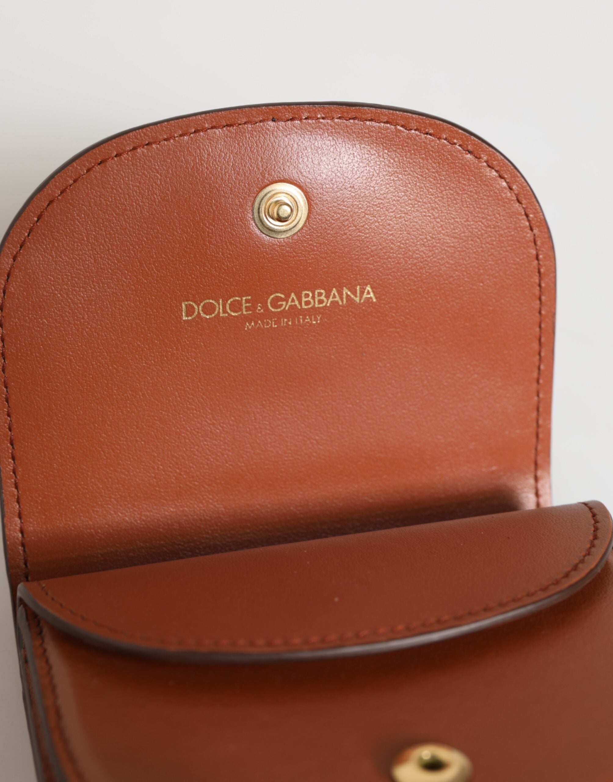 Brown Black Calf Leather Leopard Print Logo Plaque Wallet - ventzia