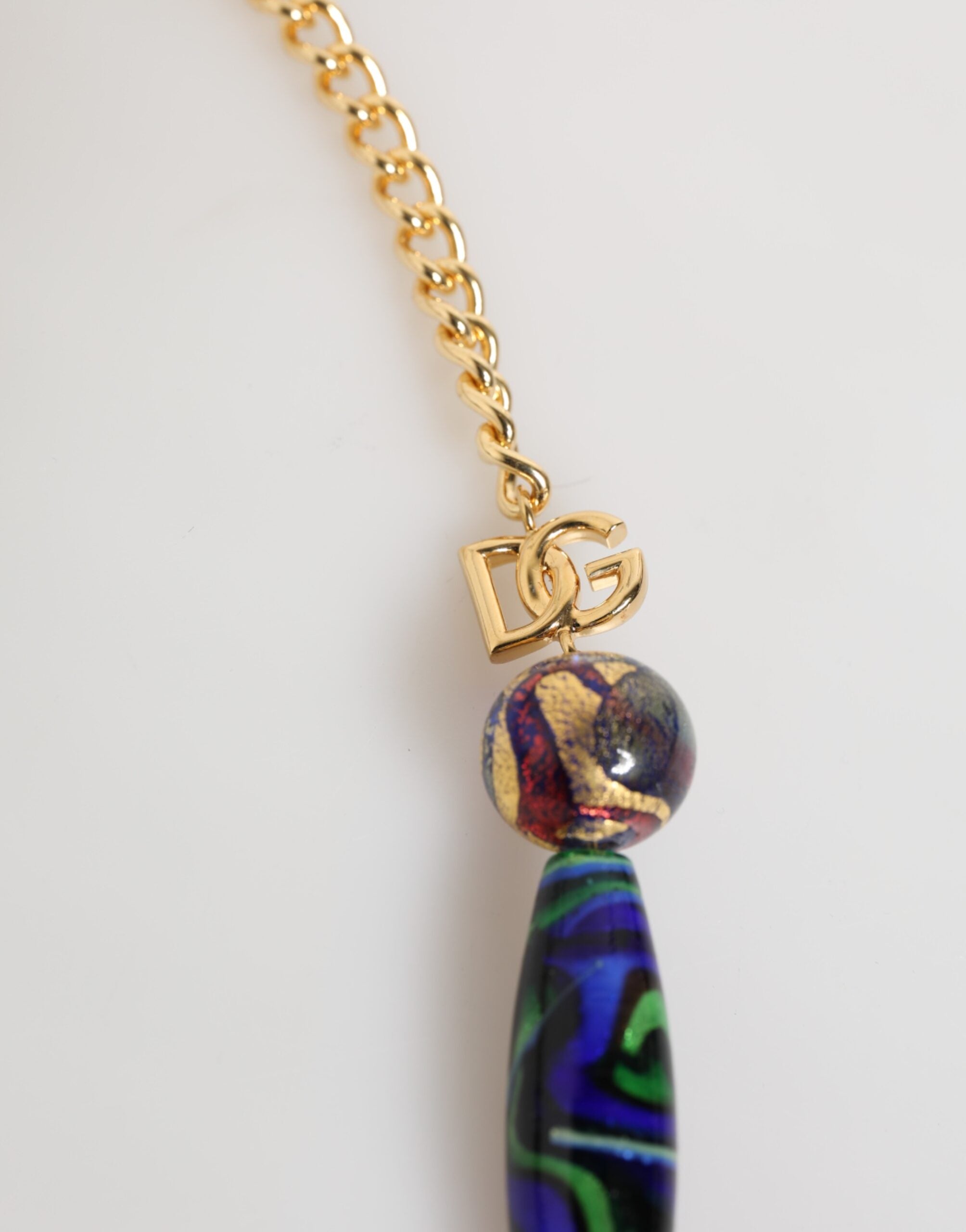 Multicolor Murano Glass Beads Gold Brass Chain Jewelry Necklace - ventzia