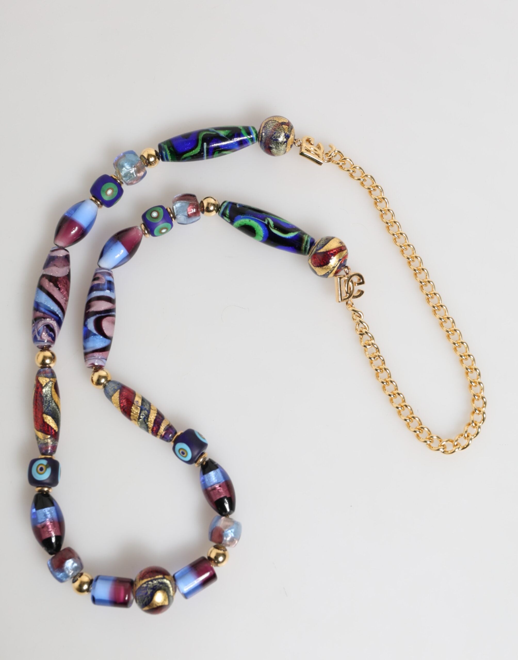 Multicolor Murano Glass Beads Gold Brass Chain Jewelry Necklace - ventzia