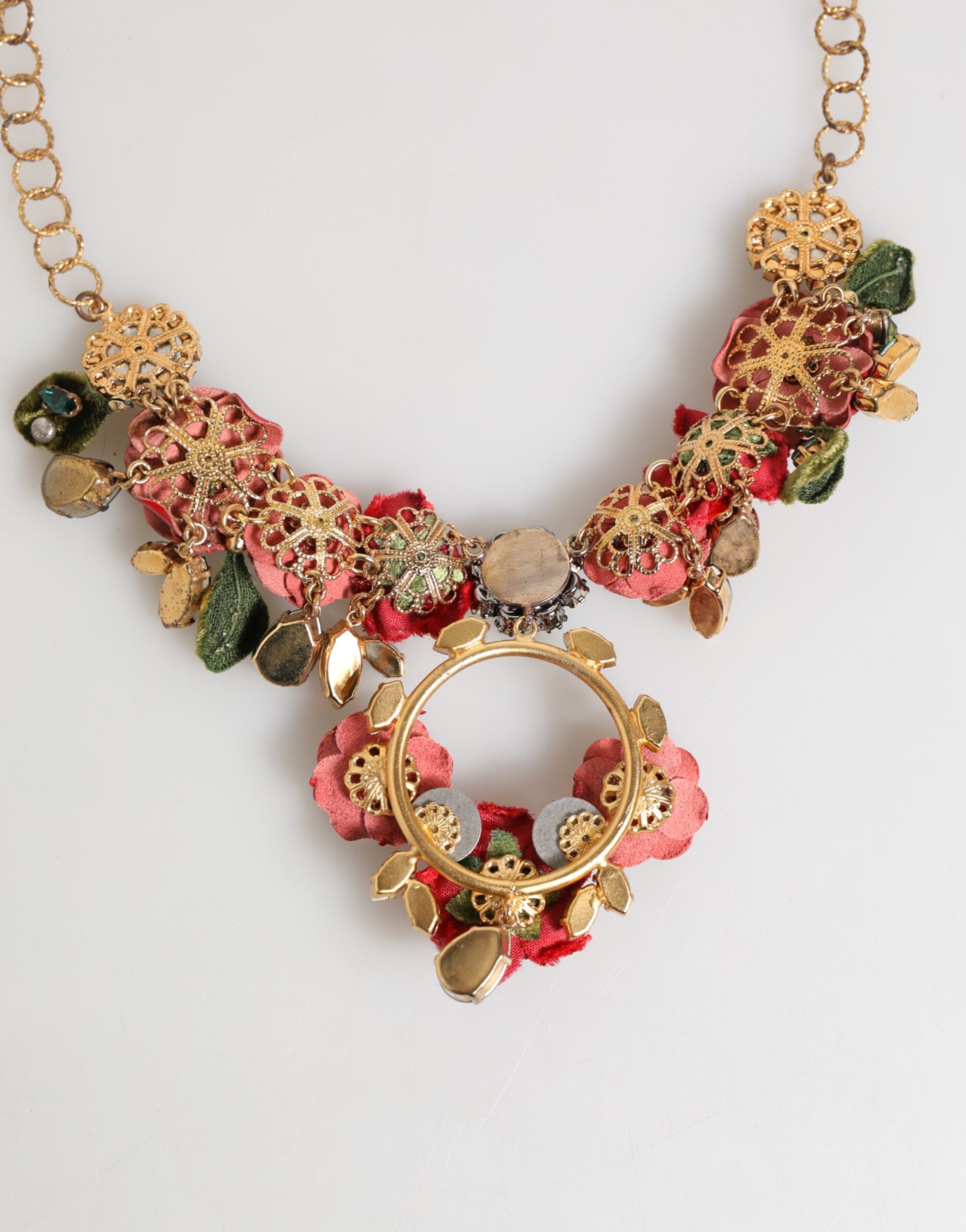 Red Rose Floral Crystal Embellished Statement Jewelry Necklace - ventzia