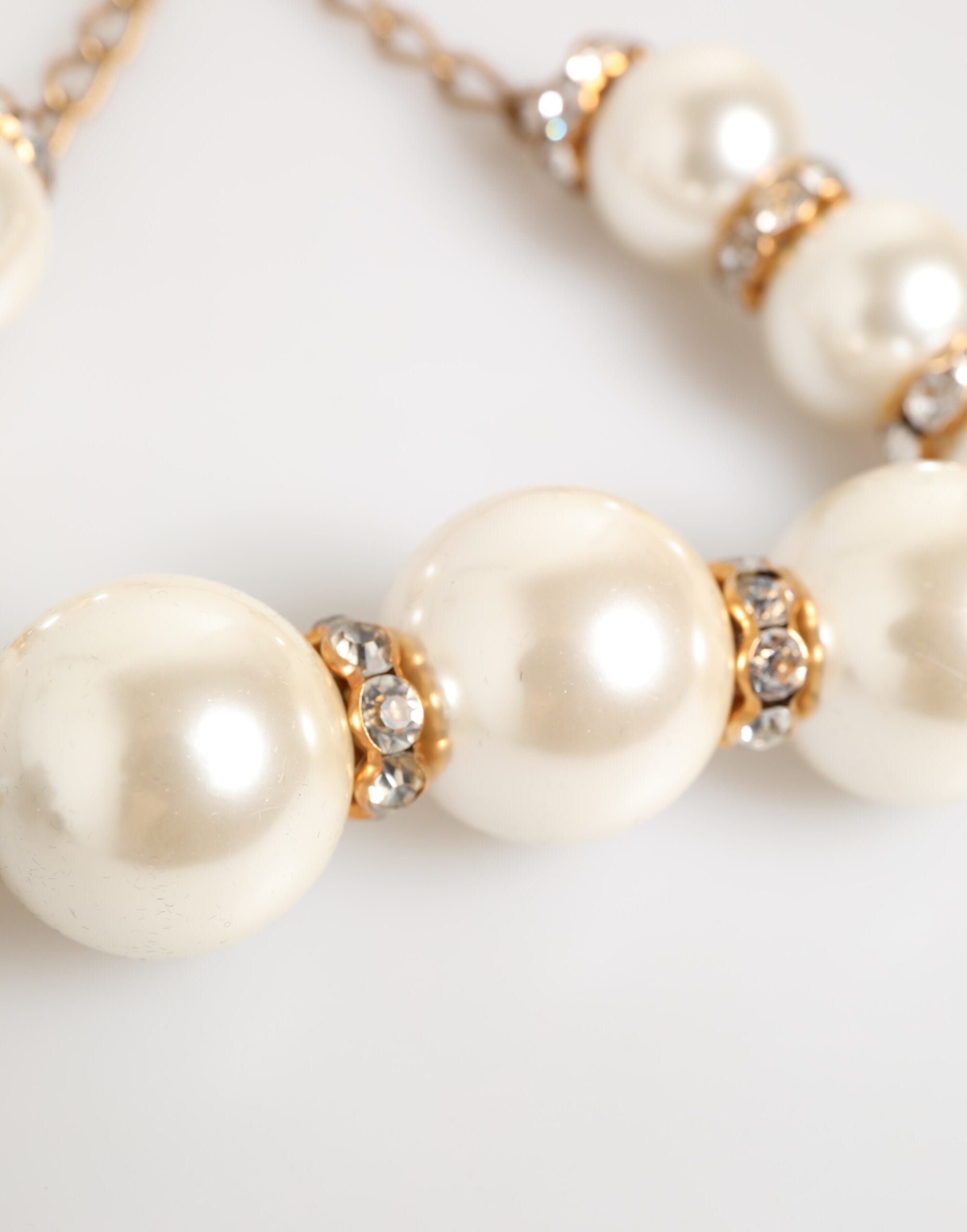 Gold Brass Faux Pearl Crystal Statement Luxury Jewelry Necklace - ventzia