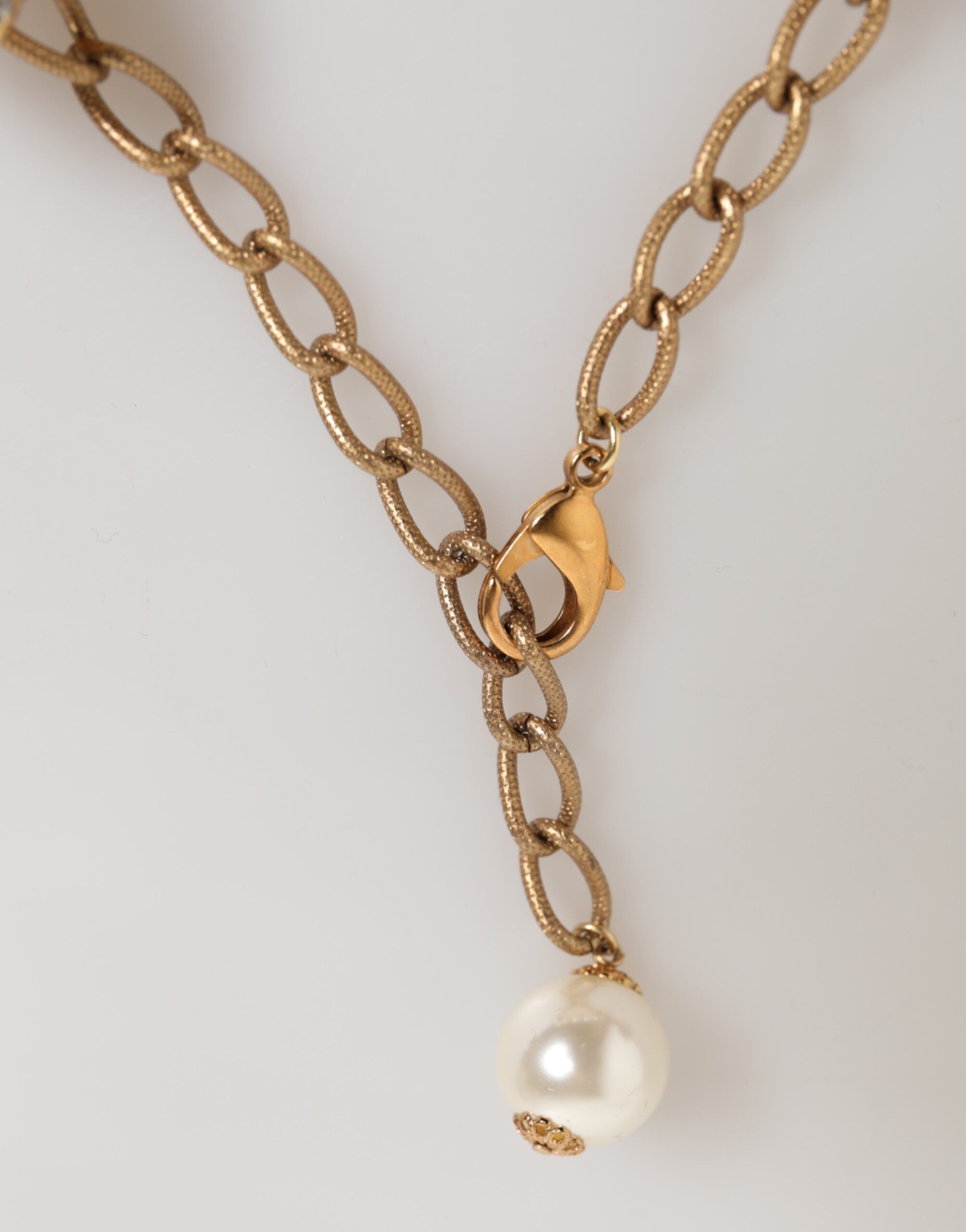 Gold Brass Faux Pearl Crystal Statement Luxury Jewelry Necklace - ventzia