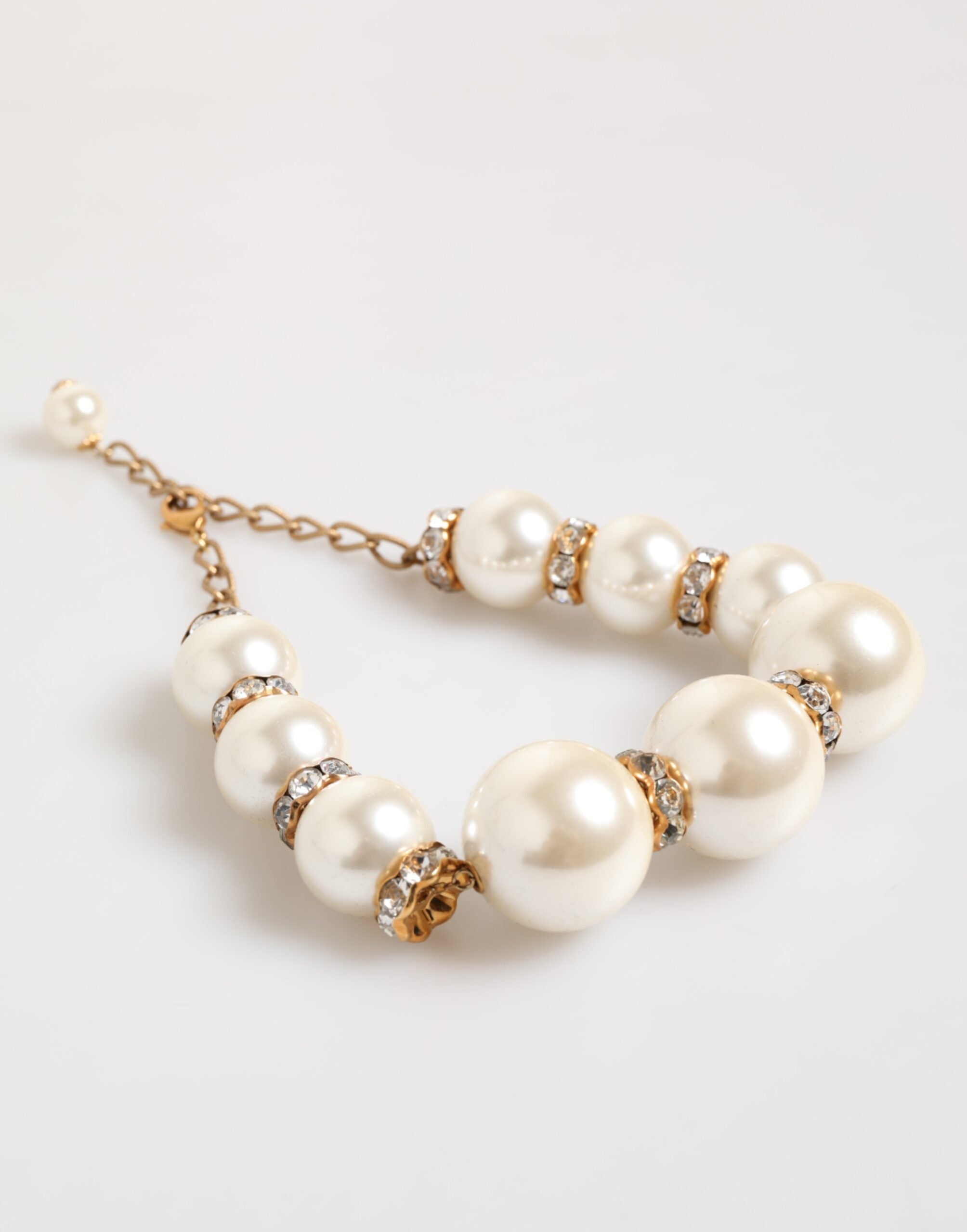 Gold Brass Faux Pearl Crystal Statement Luxury Jewelry Necklace - ventzia