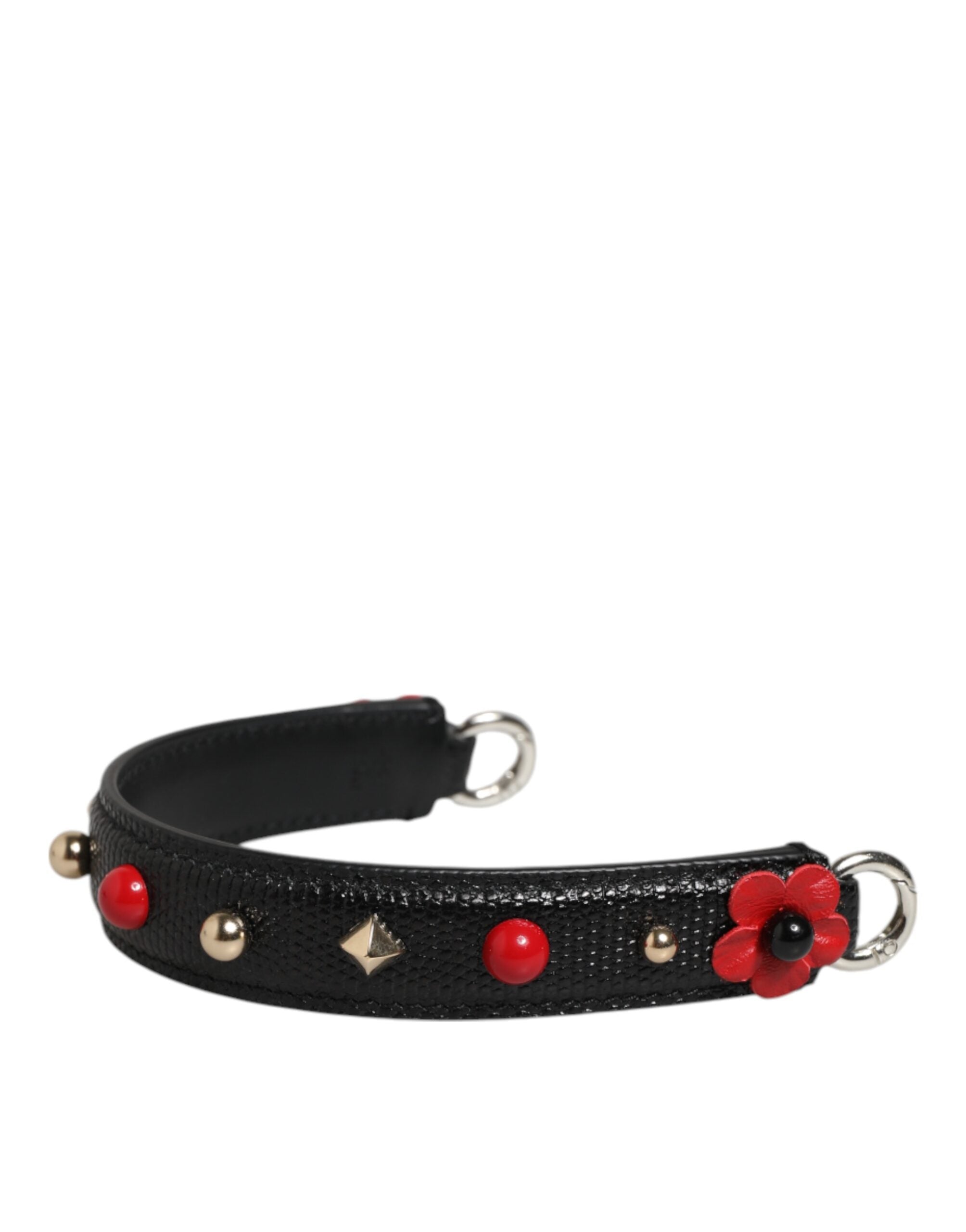 Black Embellished Leather Bag Handle Women Shoulder Strap - ventzia