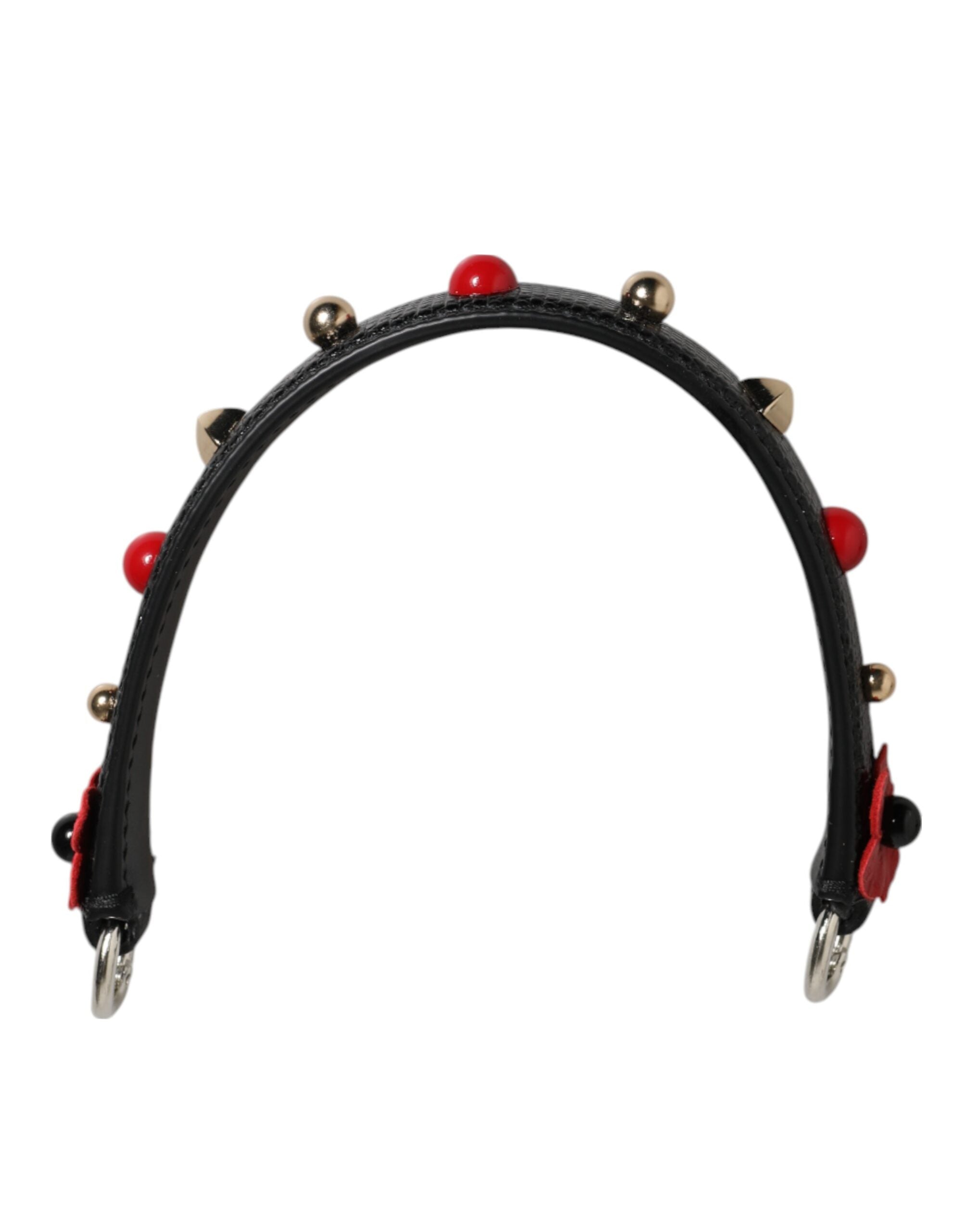 Black Embellished Leather Bag Handle Women Shoulder Strap - ventzia