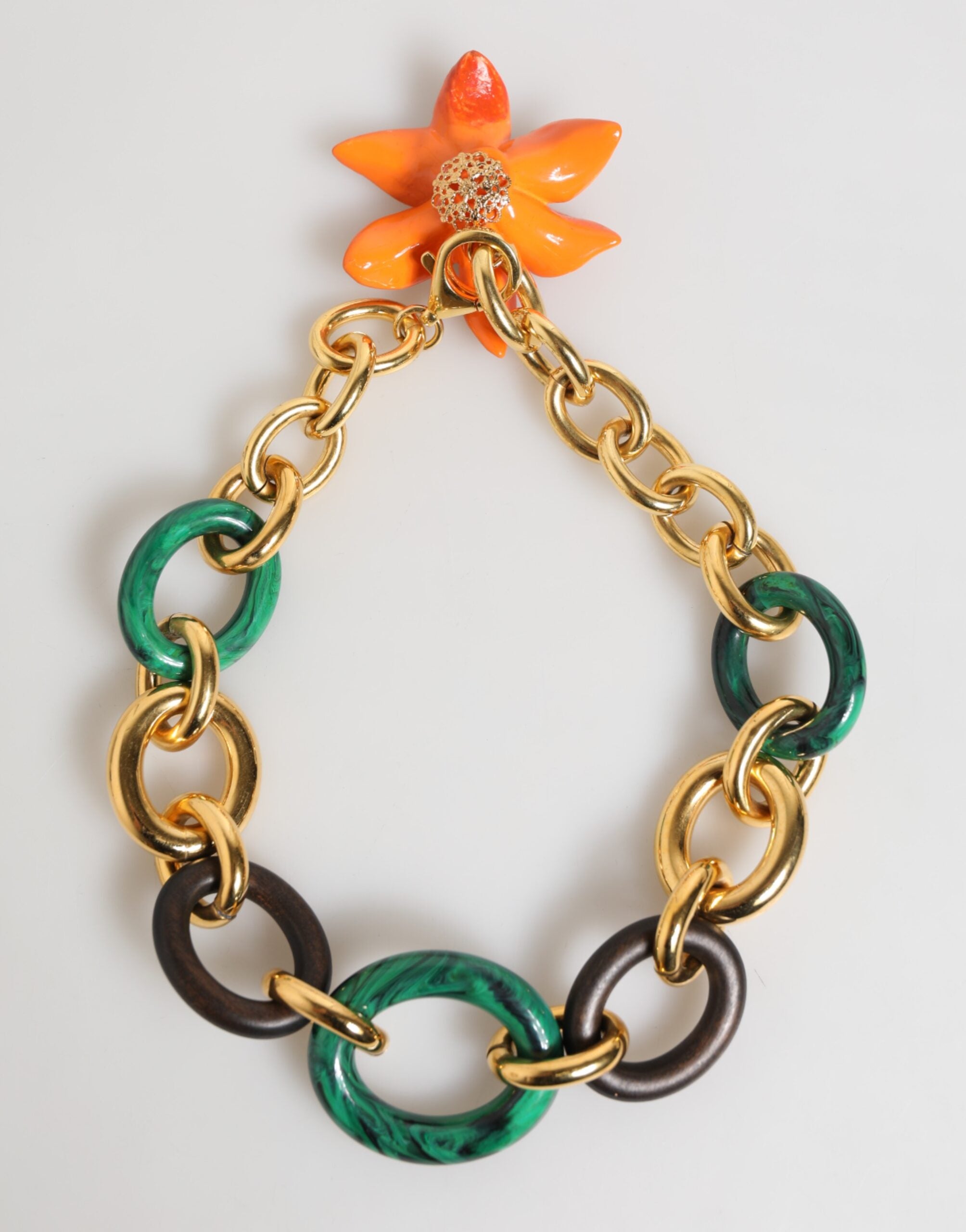 Multicolor Gold Brass Tiger Lily Floral Chai Necklace - ventzia