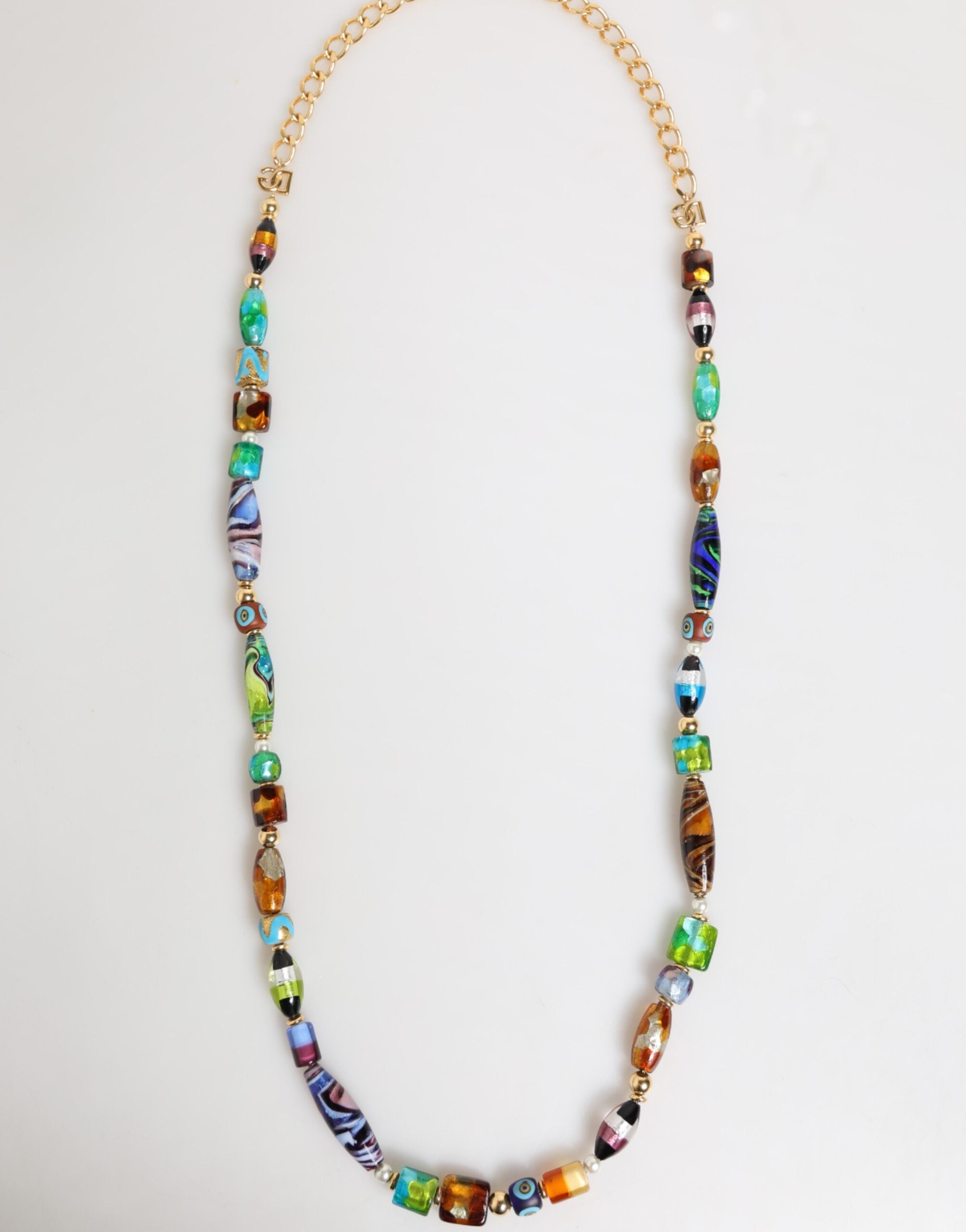 Multicolor Murano Glass Beads Gold Chain Jewelry Necklace - ventzia