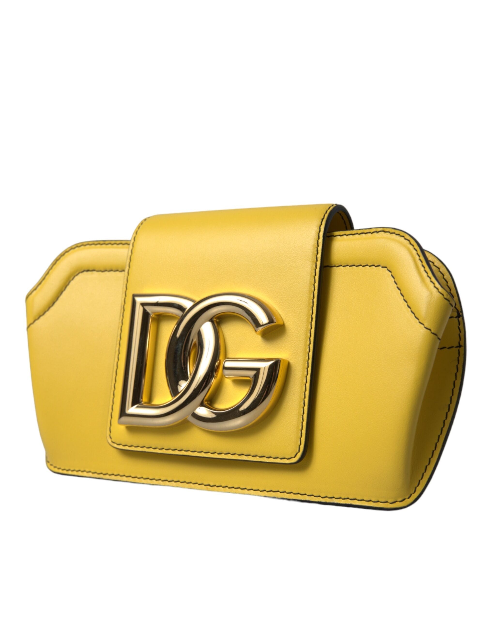 Yellow Smooth Leather DG Logo Clutch Crossbody Case Bag - ventzia