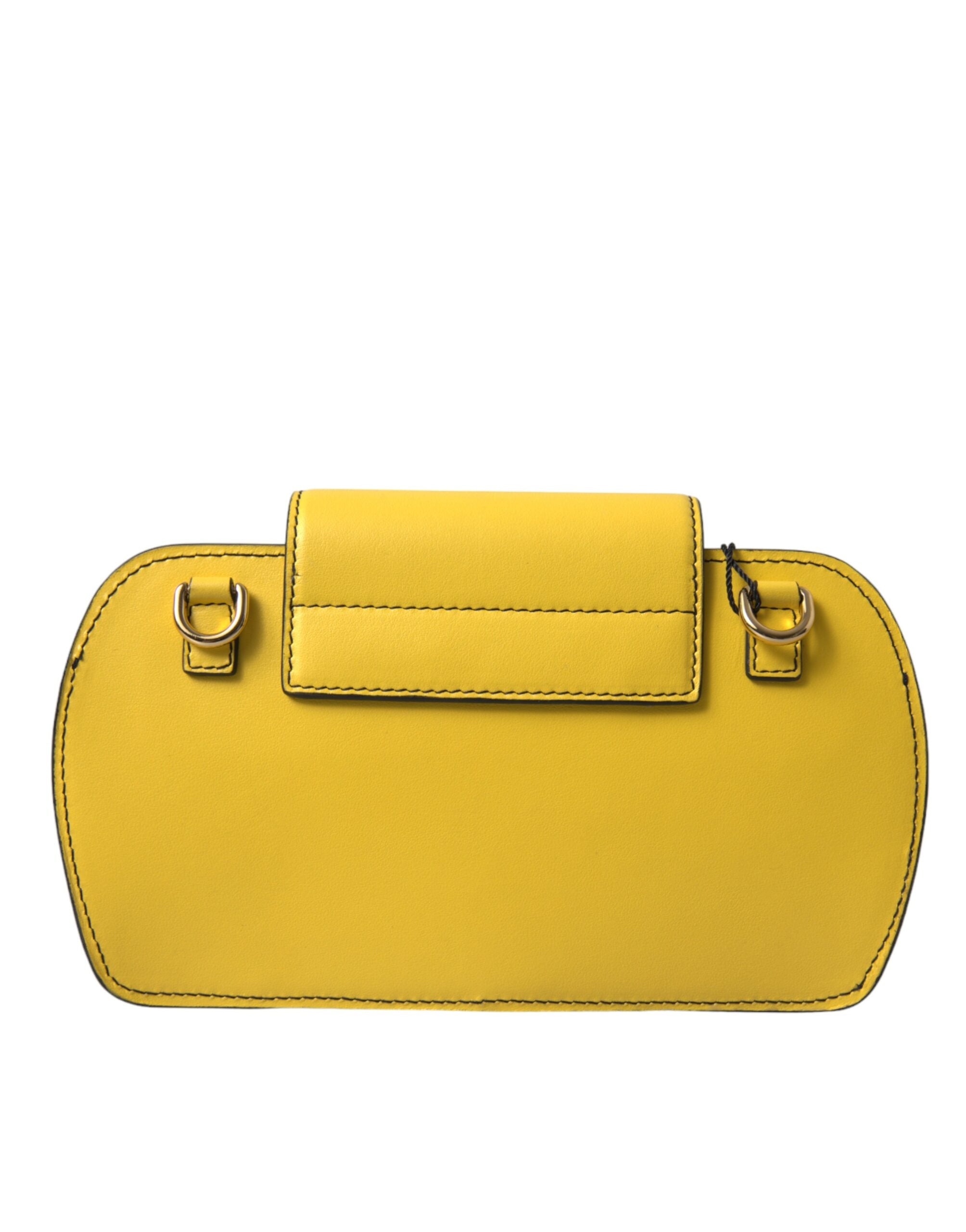 Yellow Smooth Leather DG Logo Clutch Crossbody Case Bag - ventzia