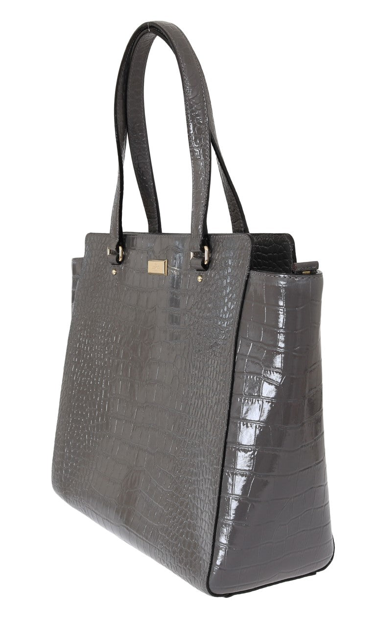 Grey Croc Embossed Leather Elissa Bristol Drive Tote Handbag Bag - ventzia