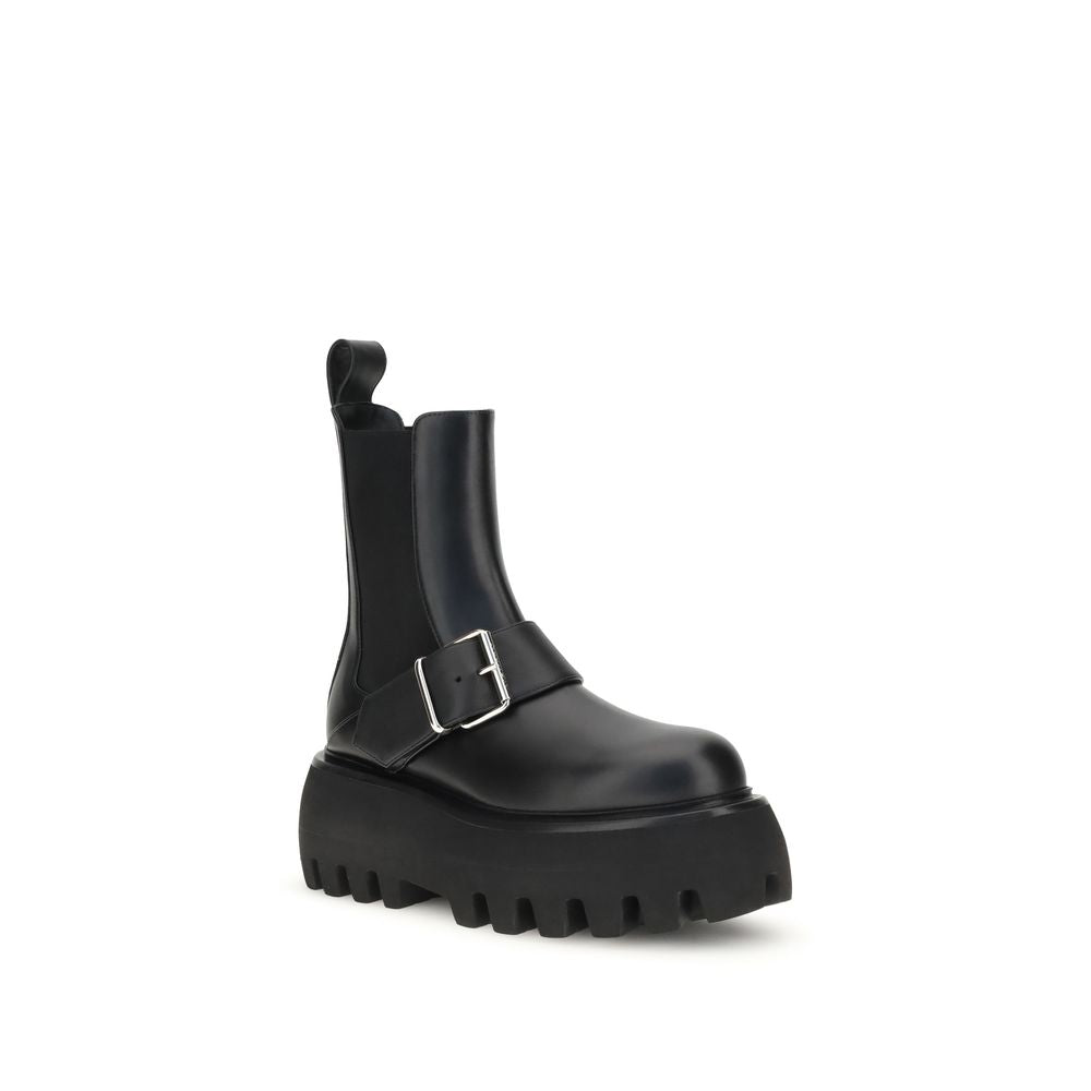 Black Calf Leather Bos Taurus Ankle Boots - ventzia