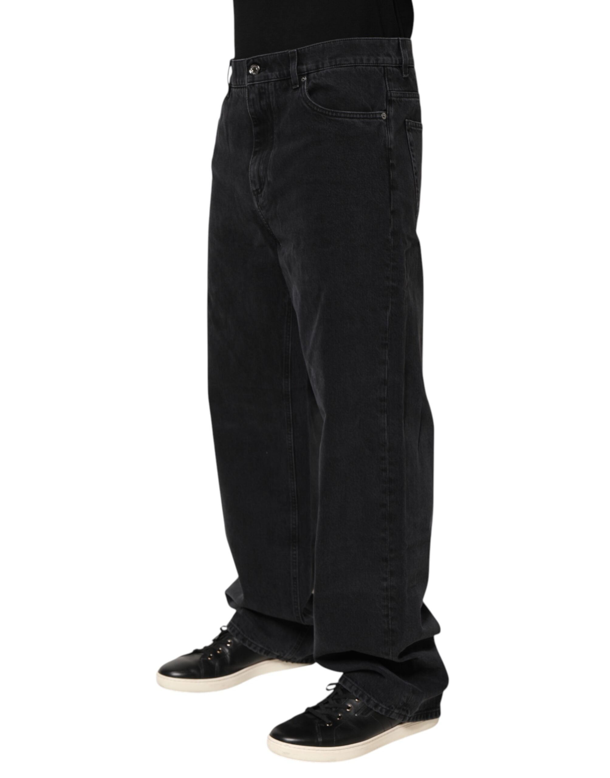 Black Denim Wide Leg Relaxed Fit Pants Jeans - ventzia