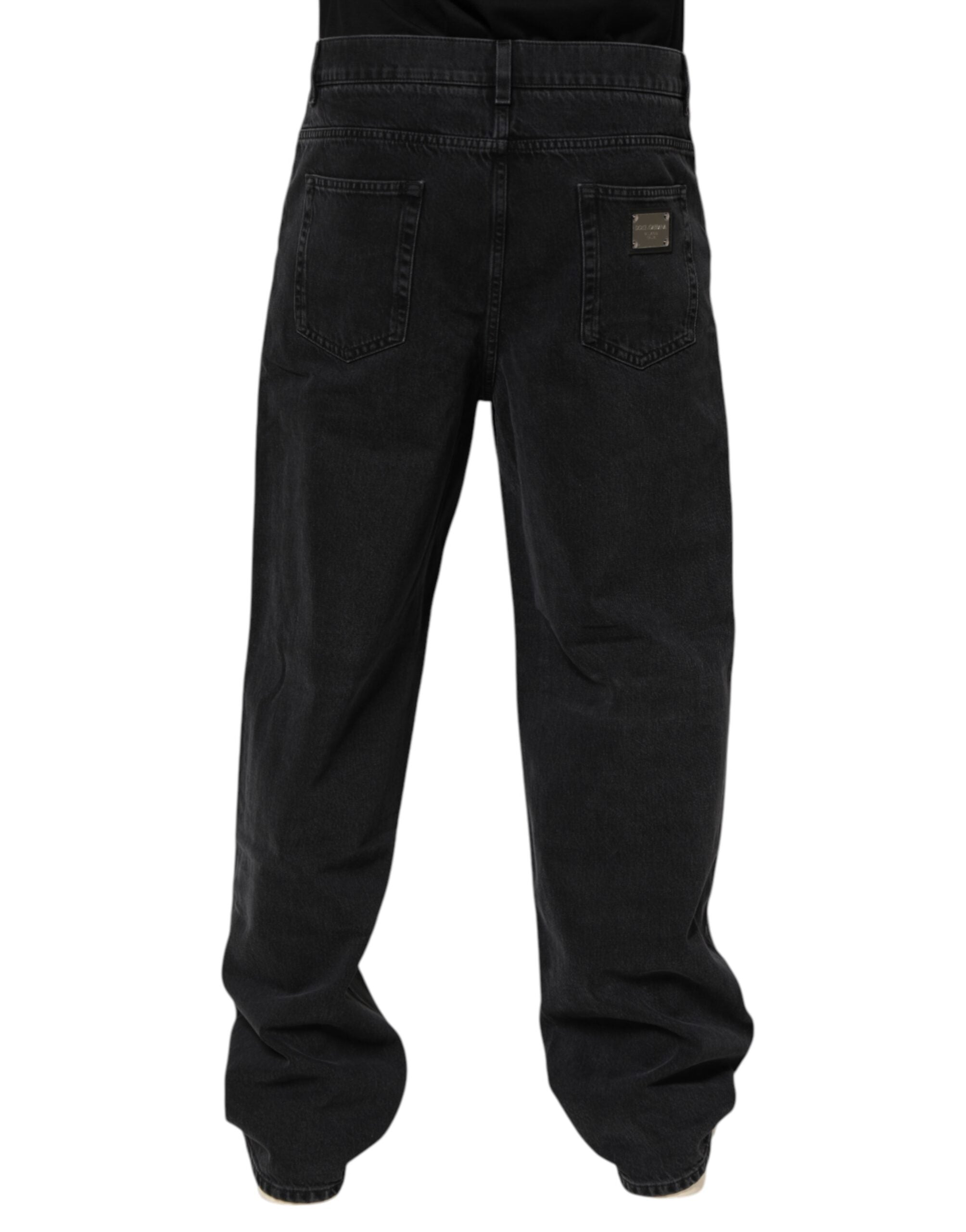 Black Denim Wide Leg Relaxed Fit Pants Jeans - ventzia