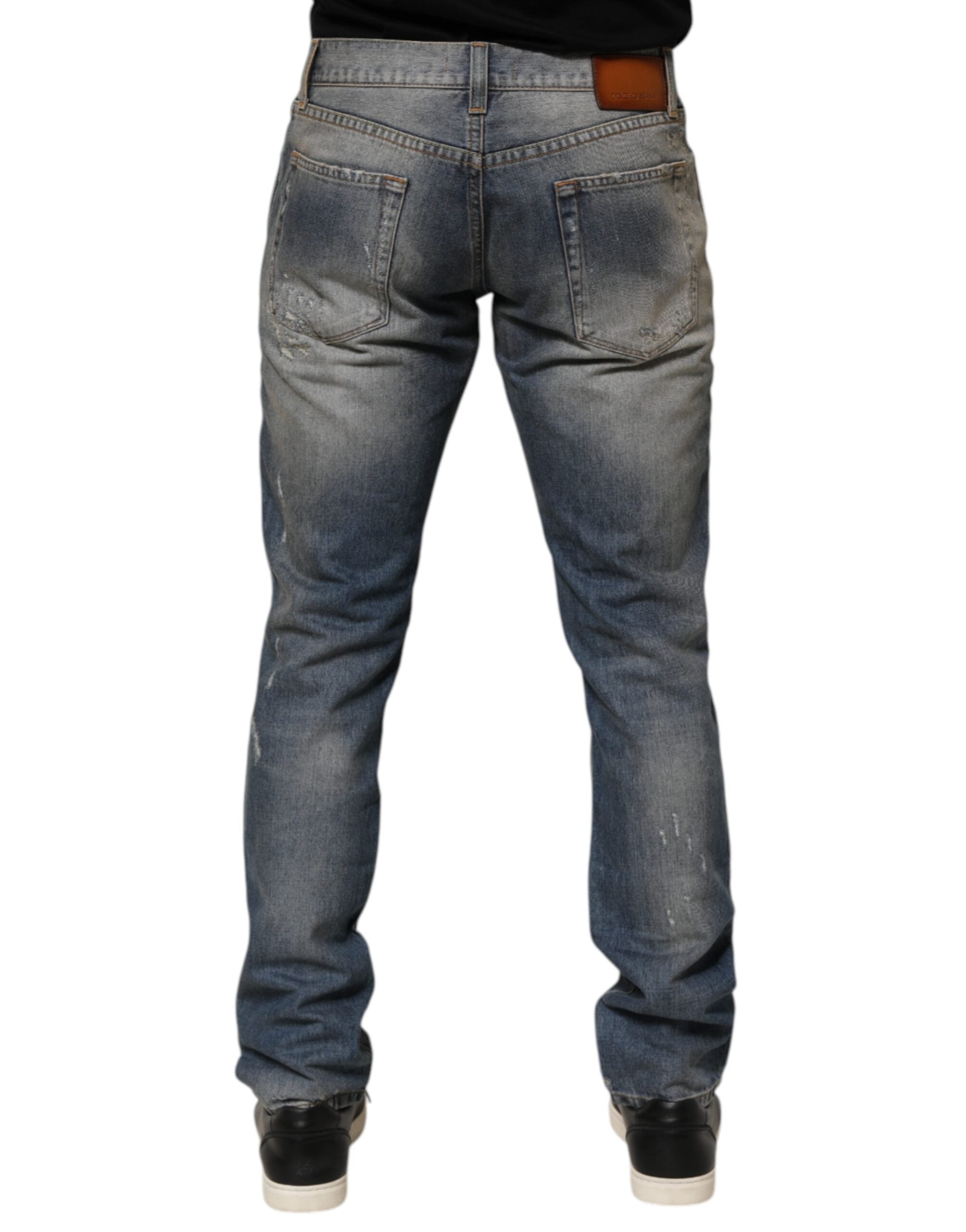 Blue Distressed Denim Slim Fit Pants Jeans - ventzia
