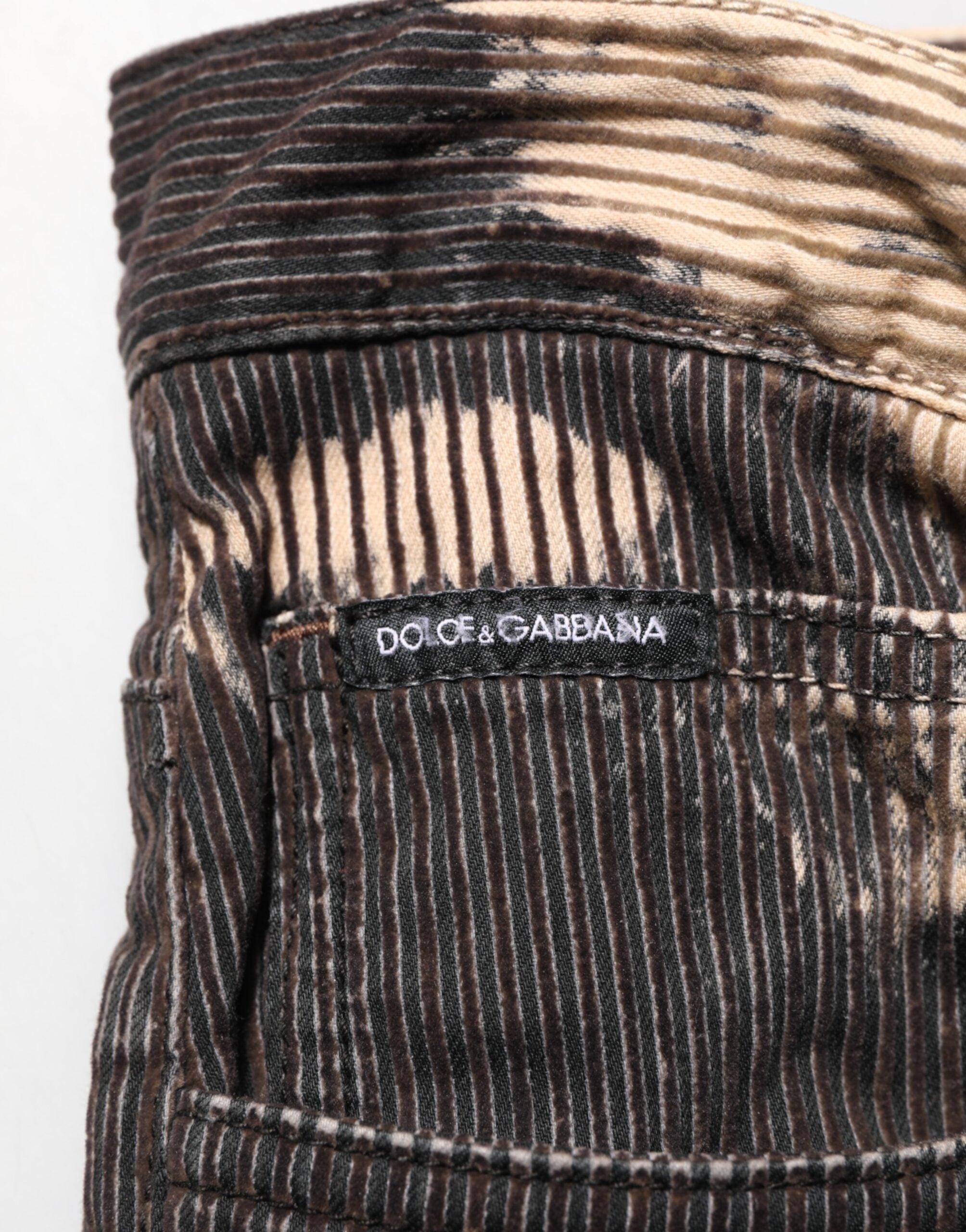Beige Black Corduroy Tie-Dye Cotton Blend Pants - ventzia