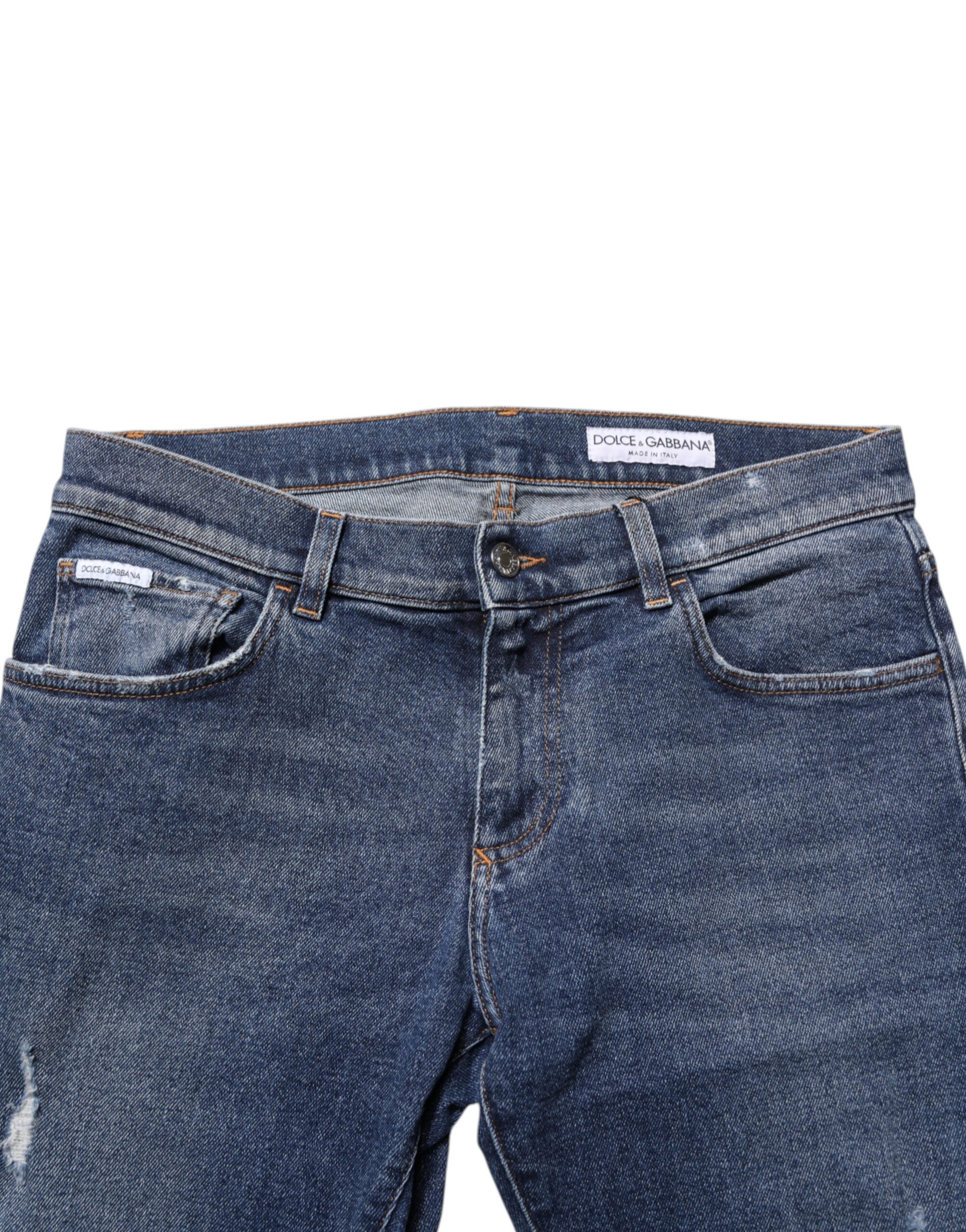 Blue Cotton Logo Plaque Skinny Men Denim Jeans - ventzia