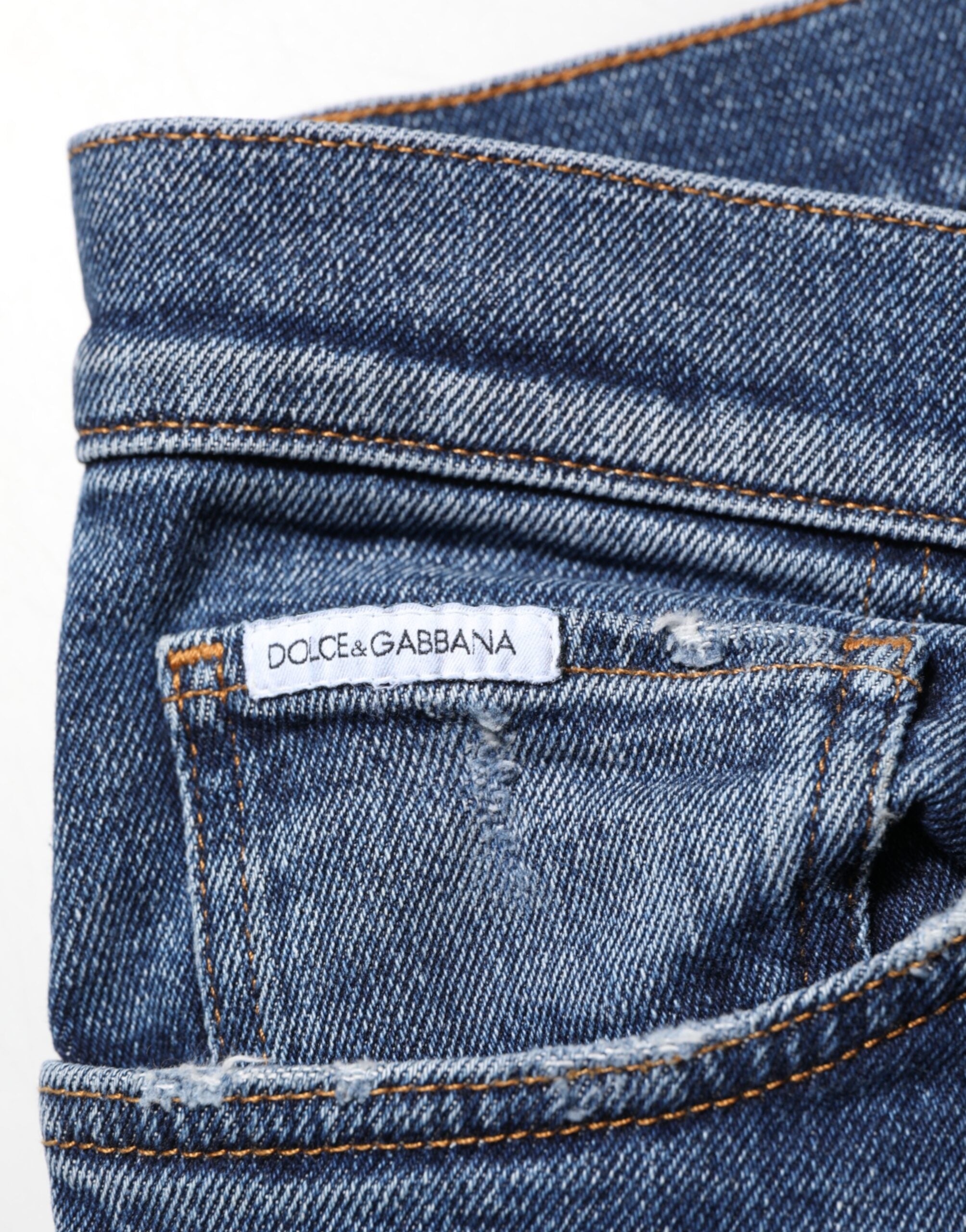 Blue Cotton Logo Plaque Skinny Men Denim Jeans - ventzia