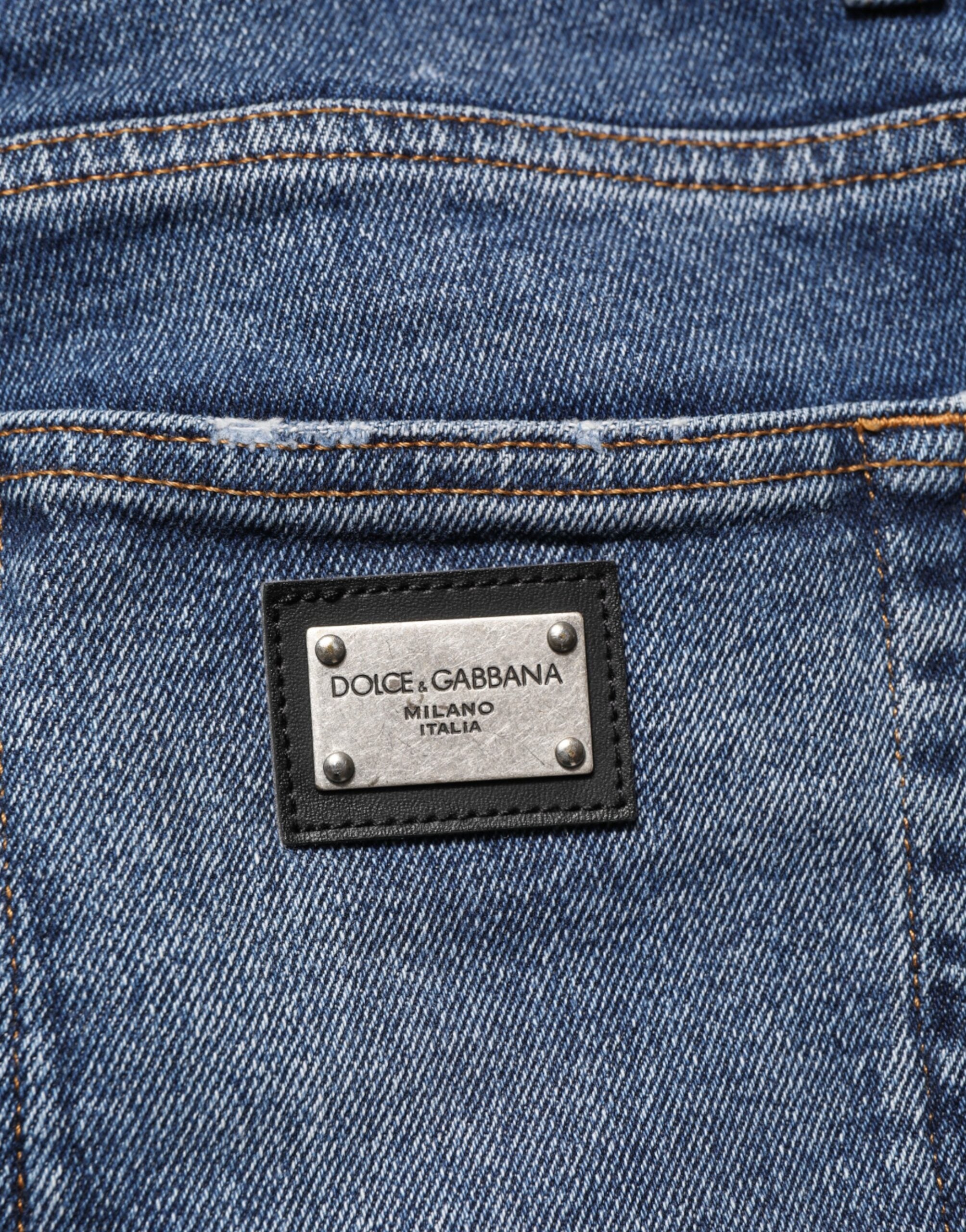 Blue Cotton Logo Plaque Skinny Men Denim Jeans - ventzia