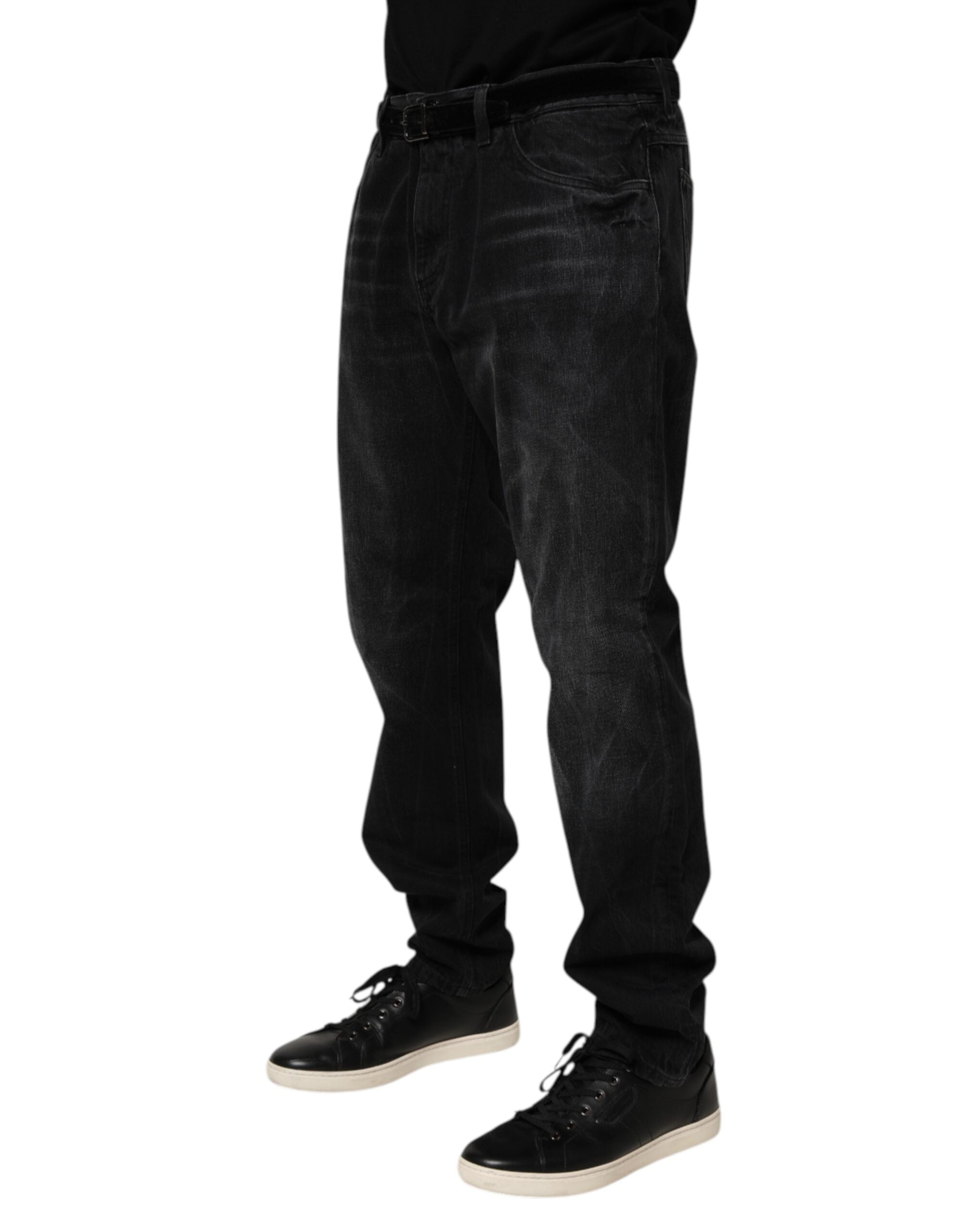 Black Washed Cotton Skinny Men Denim Jeans - ventzia