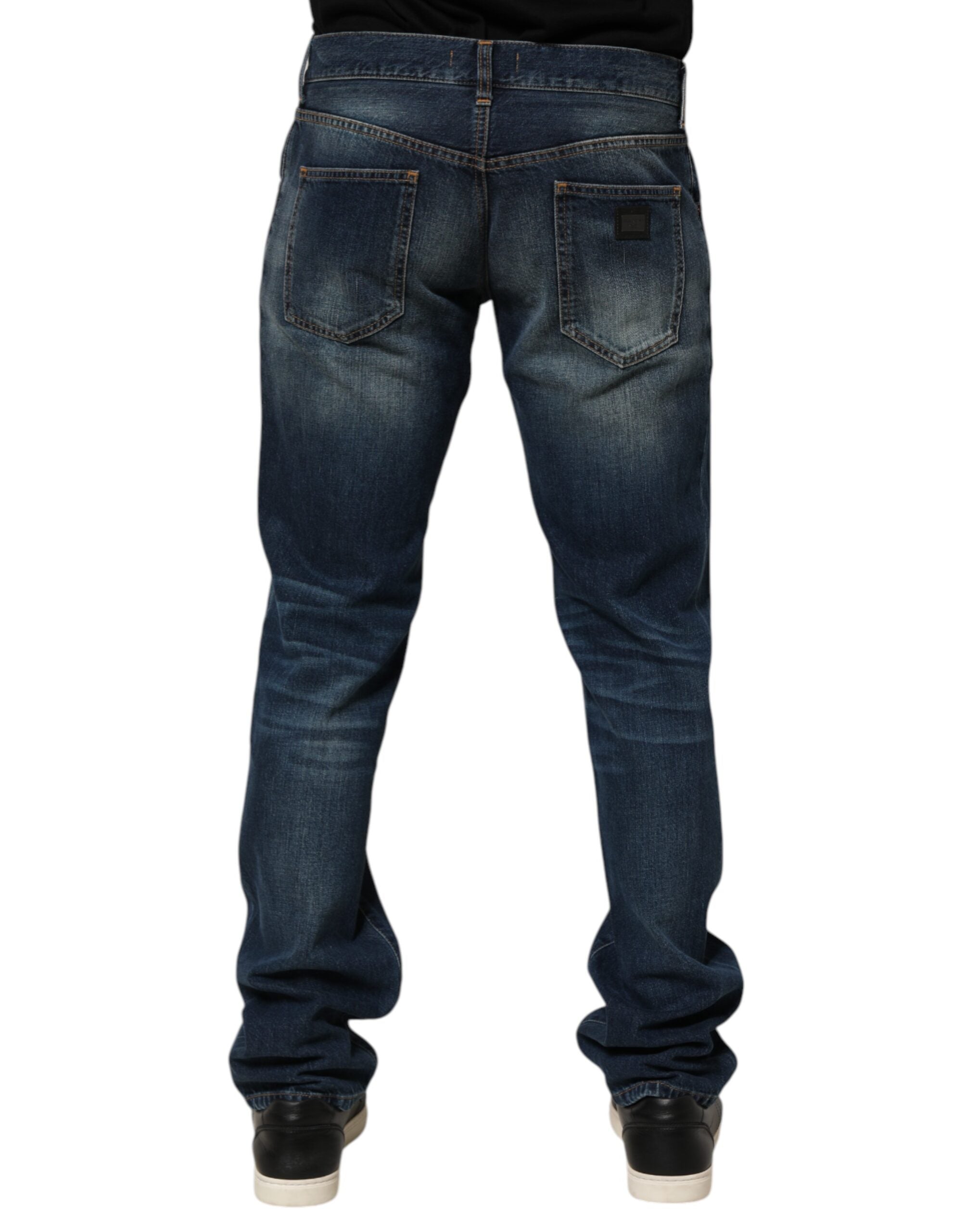Dark Blue Washed Cotton Skinny Men Denim Jeans - ventzia