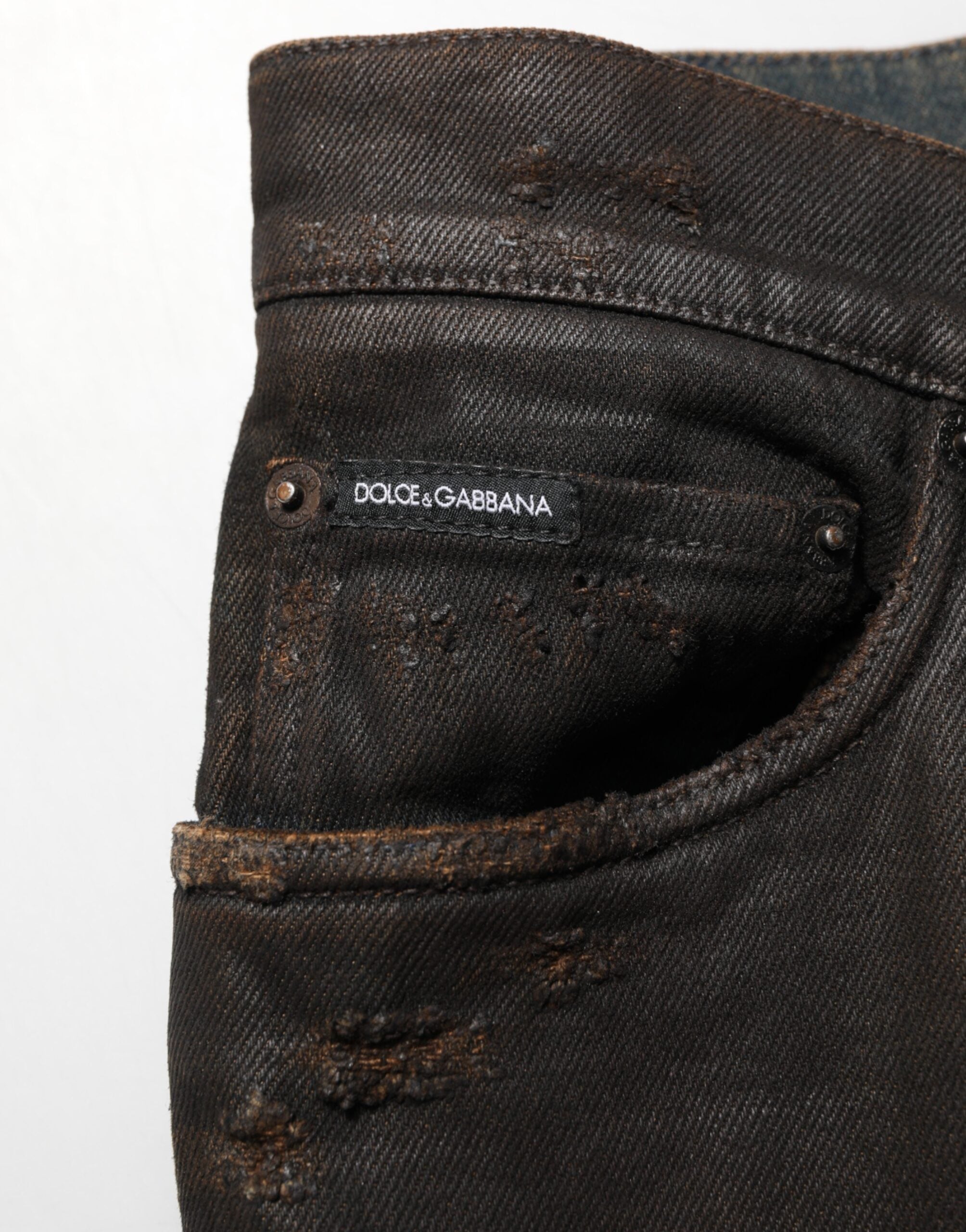 Dark Brown Tattered Cotton Skinny Denim Jeans - ventzia