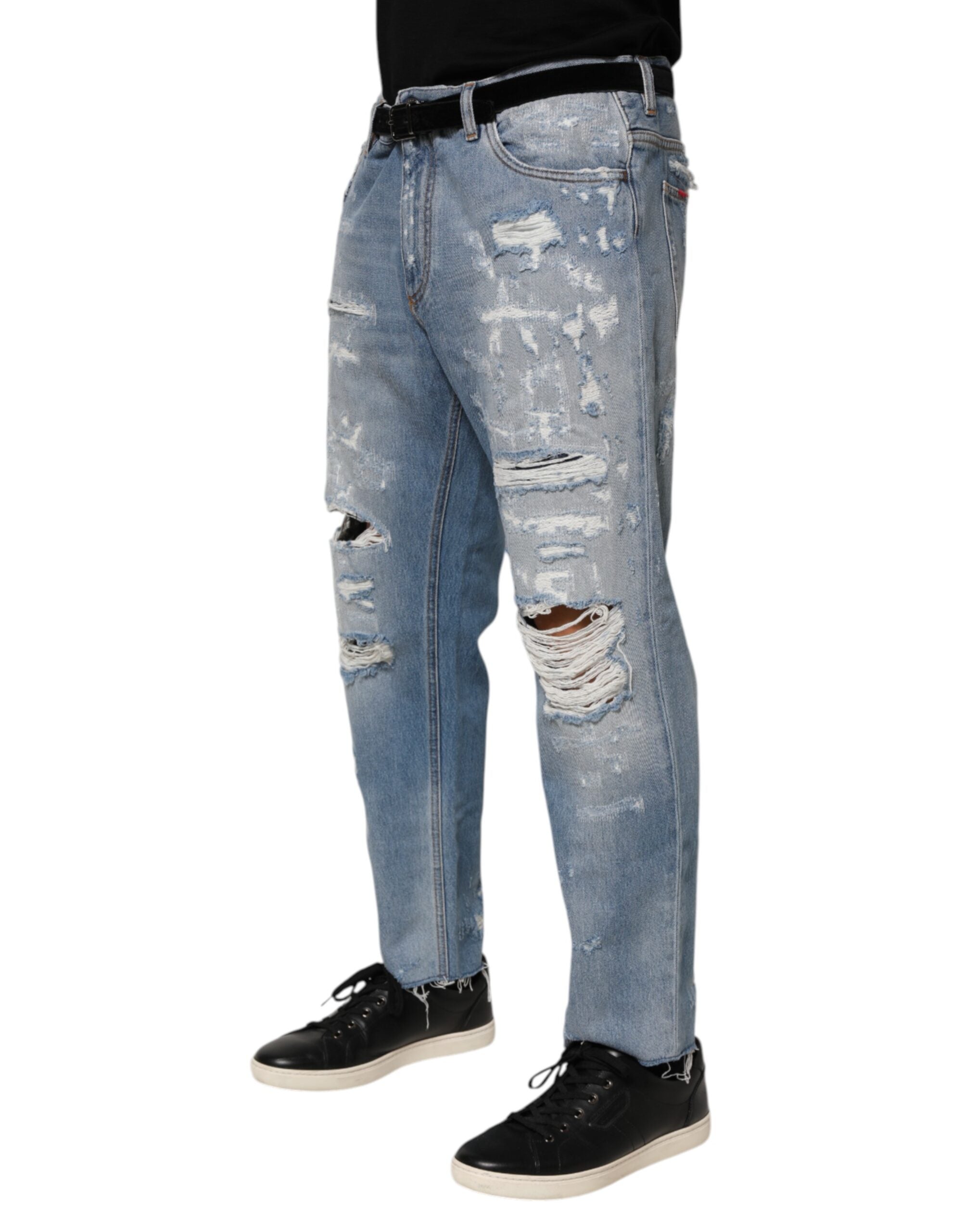 Blue Distressed Ripped Denim Pants Jeans - ventzia
