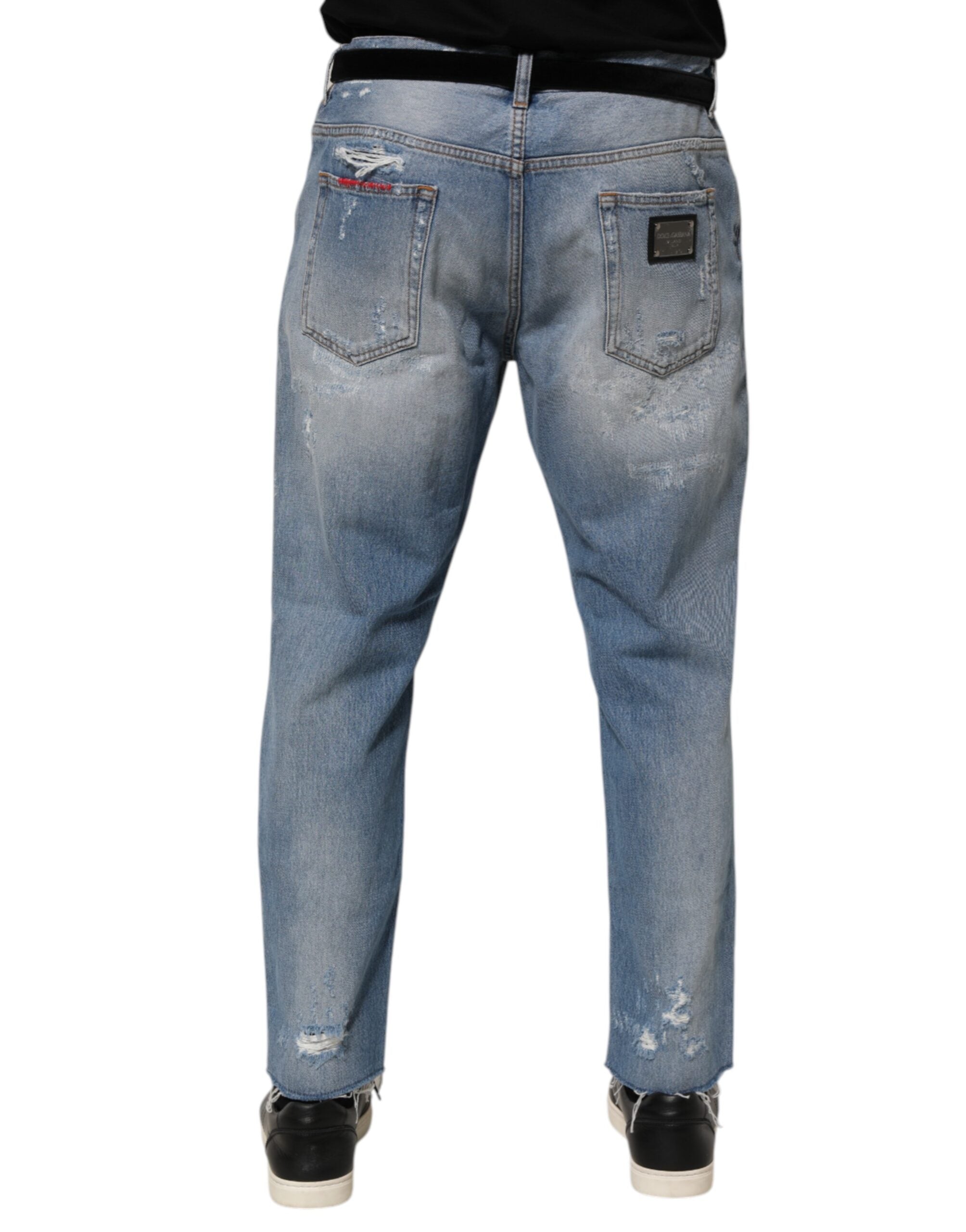Blue Distressed Ripped Denim Pants Jeans - ventzia