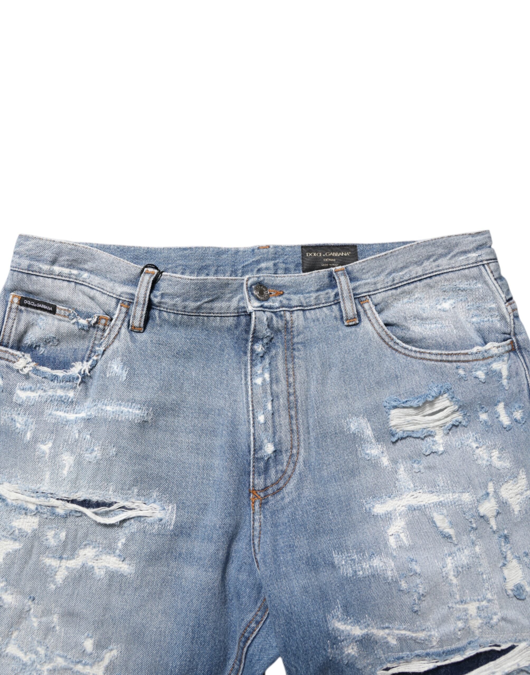 Blue Distressed Ripped Denim Pants Jeans - ventzia