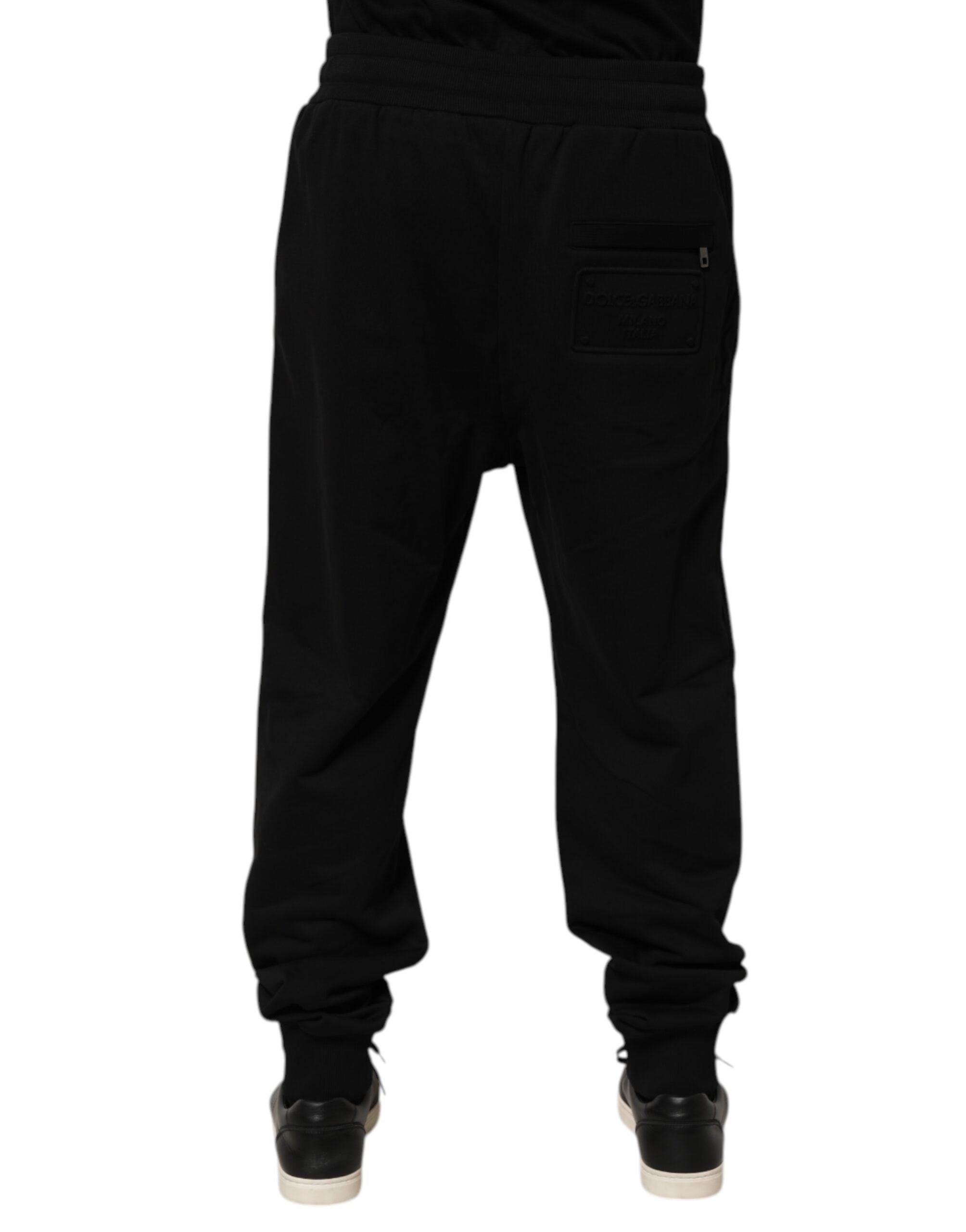 Black Cotton Drawstring Logo Sweatpants Pants - ventzia