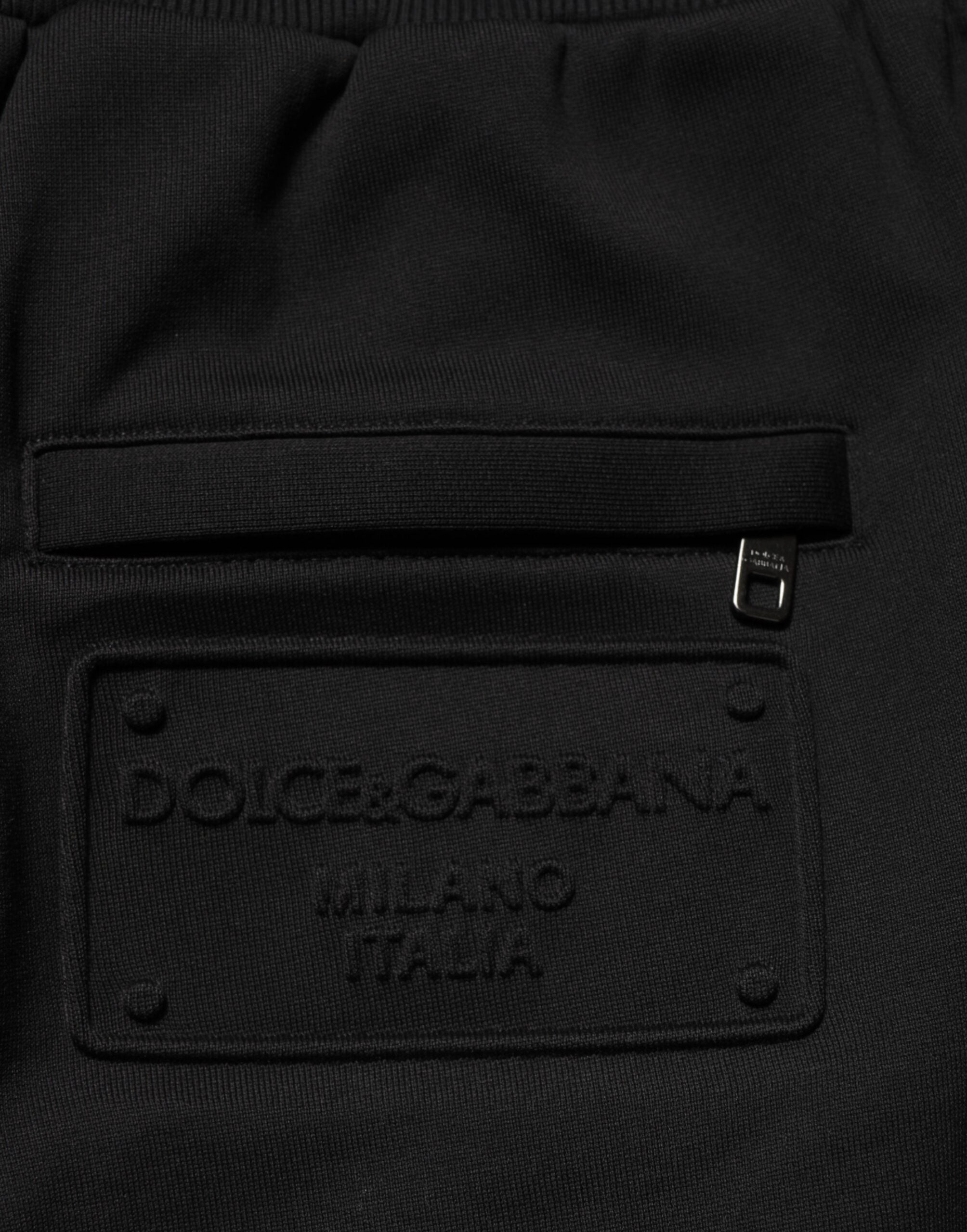 Black Cotton Drawstring Logo Sweatpants Pants - ventzia