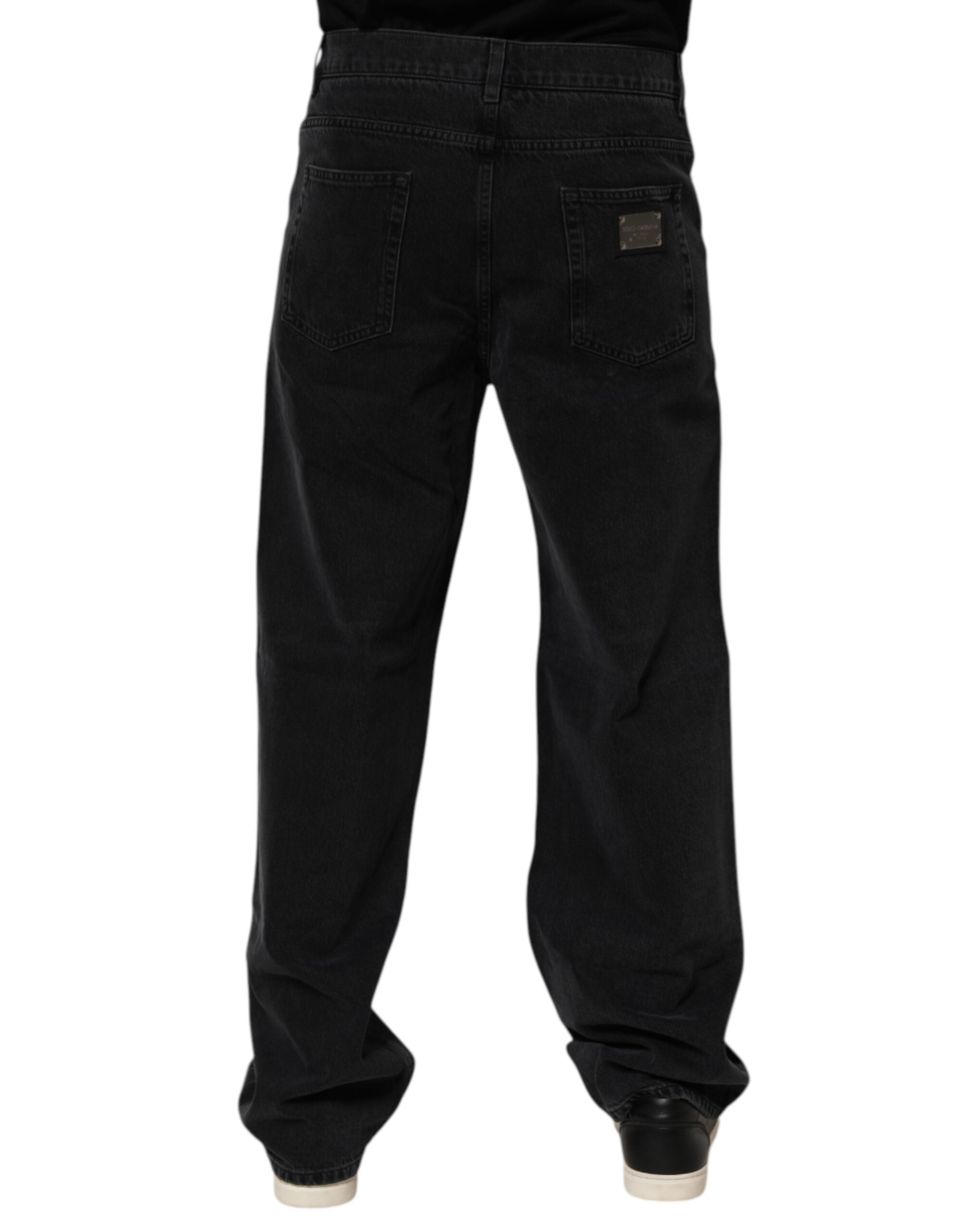 Black Cotton Logo Men Mid Waist Denim Jeans - ventzia