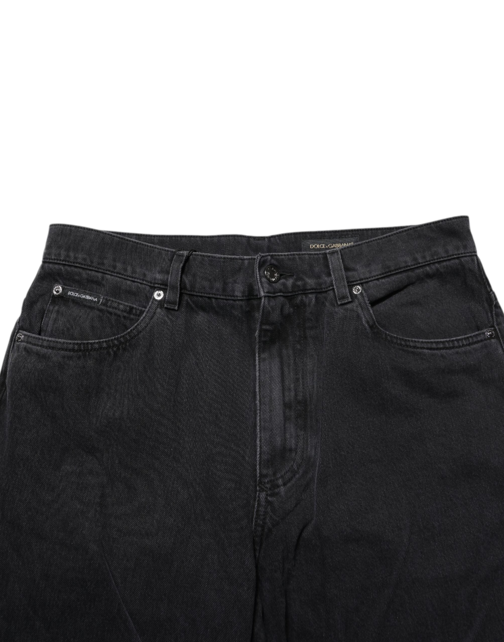 Black Cotton Logo Men Mid Waist Denim Jeans - ventzia