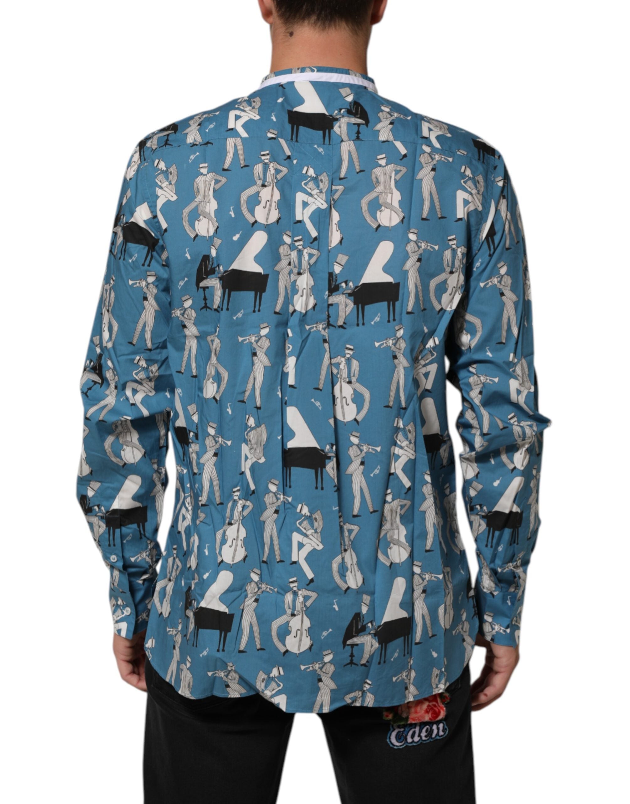 Blue Jazz Printed Cotton Button Front Shirt - ventzia
