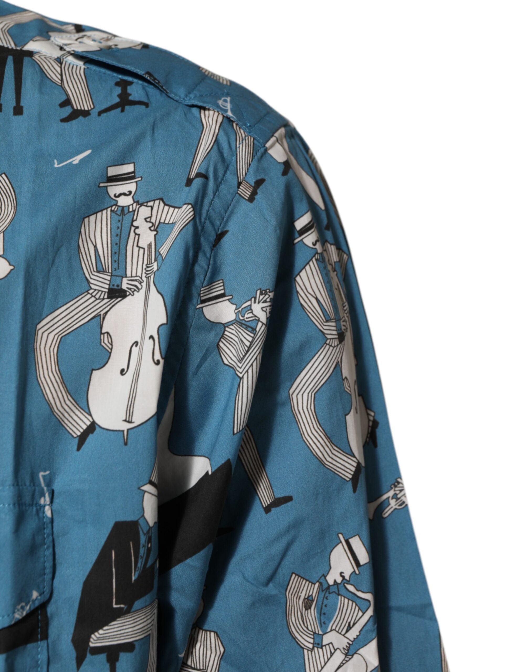 Blue Jazz Printed Cotton Button Front Shirt - ventzia