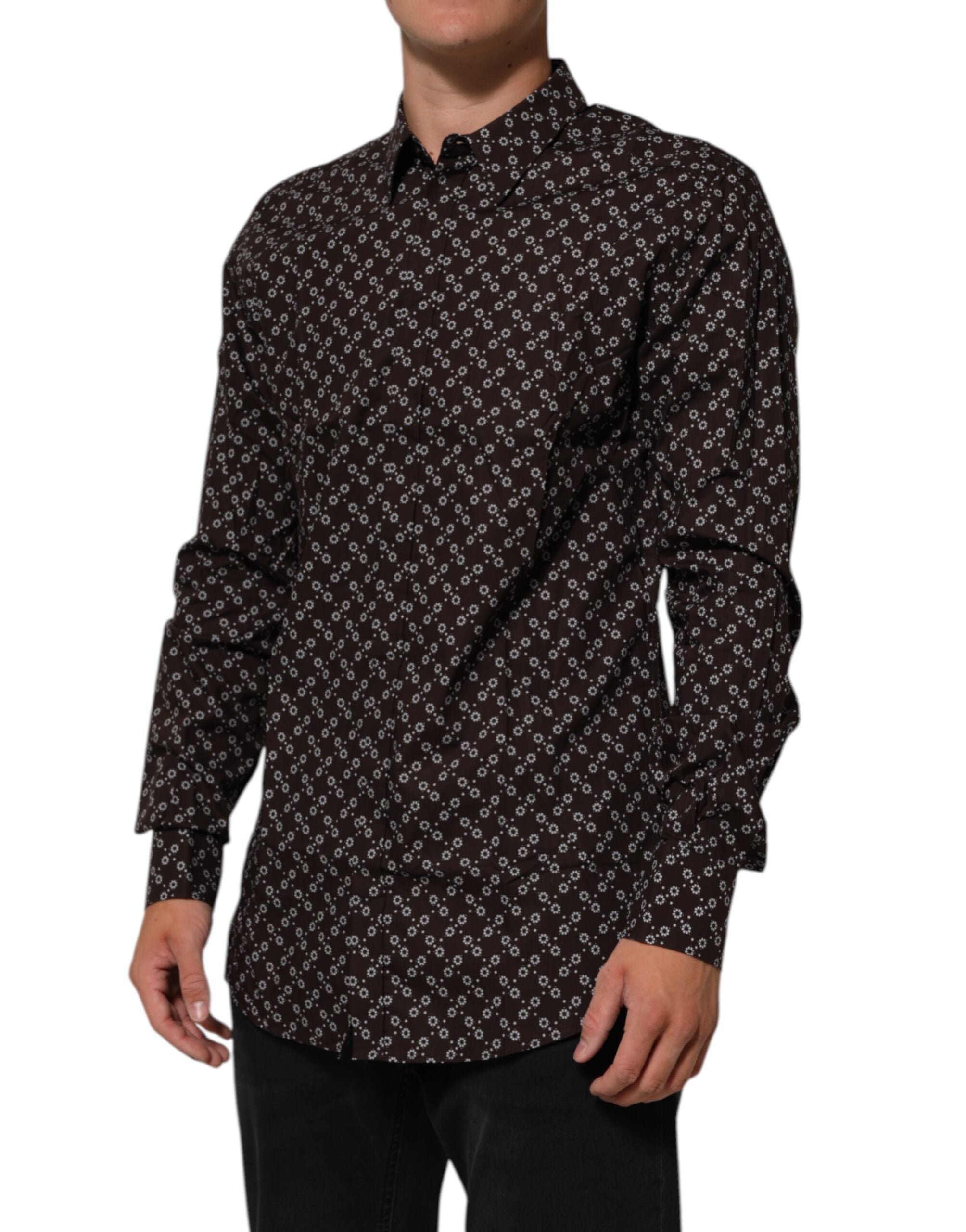 BrownFloral Collared GOLD Formal Dress Shirt - ventzia